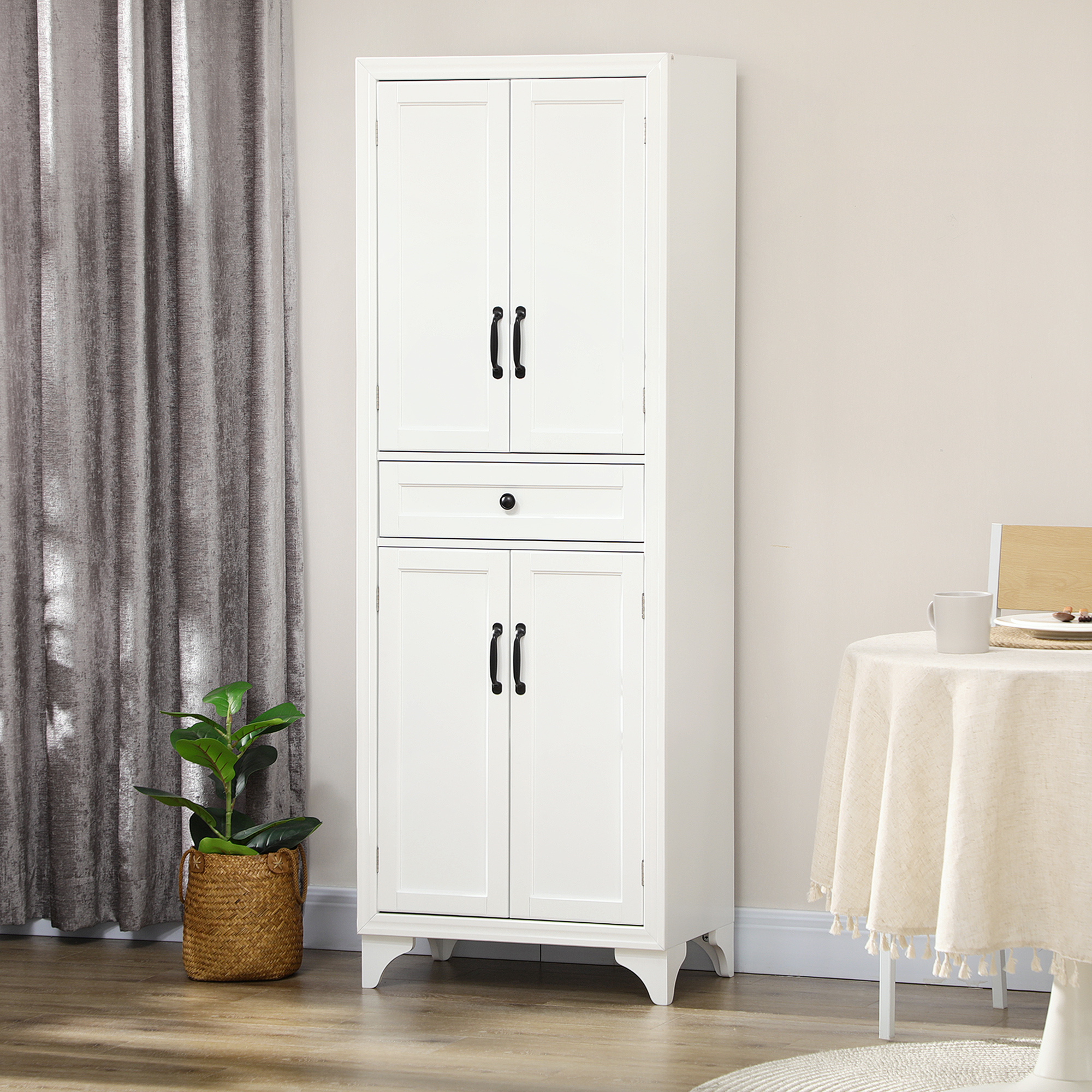 HOMCOM Hochschrank Küchenmöbel 4 Türen 2 Schränke und 1 zentrale Schublade Höhe 170 cm mit höhenverstellbarem Regal Weiß