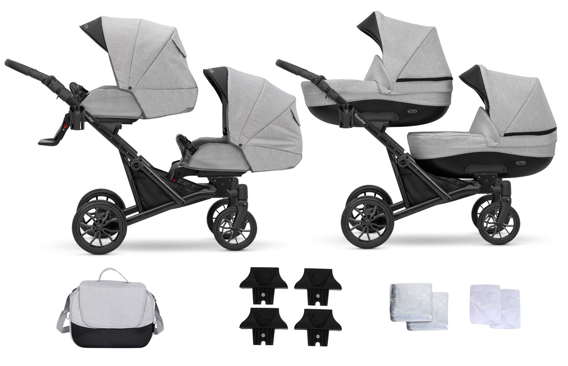 Zwillings-Kombikinderwagen Kunert 2 in1 BOOSTER Graphite Zwillingskinderwagen