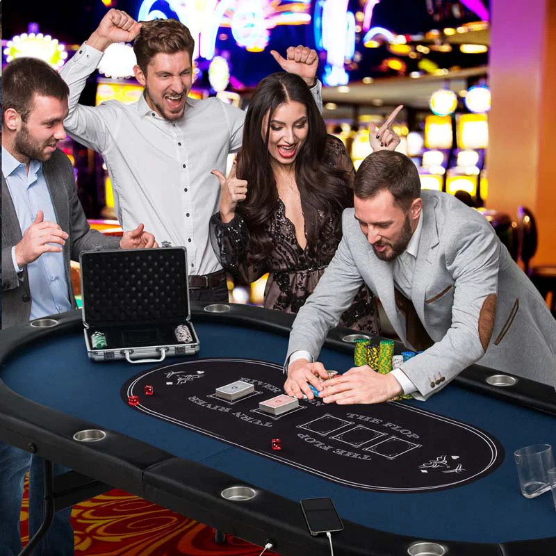 10 Players Folding Game Poker Table For Texas Card Games Casino Leisure Table With Cup Holder 4 Usb Ports Extra Lights