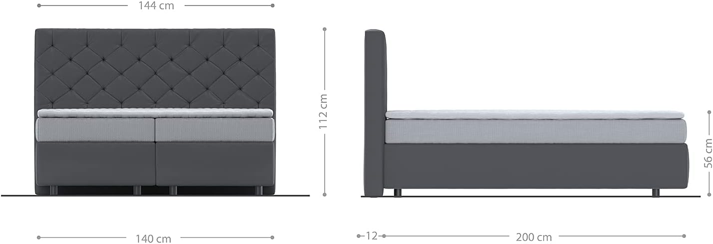 DELIFE Boxspringbett Dream-Great Mikrofaser Grau 140x200 cm mit Matratze und Topper