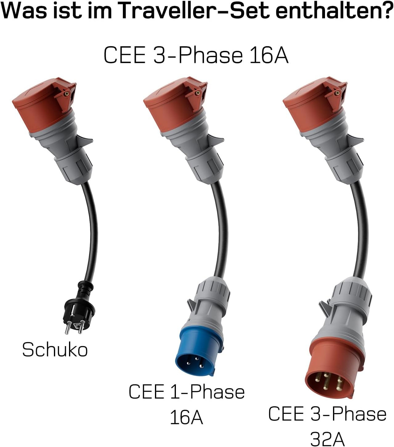 dé Mobile Wallbox/Ladestation 11kW [3-phasig|7m|6-16A] mit Traveller Adapter Set, Ladekabel CEE 16A auf Typ 2 und EV Ladegerät für Model Y/3, ID.3/4/5, MG4, EX30, e-up, e-tron, Zoe und andere EV