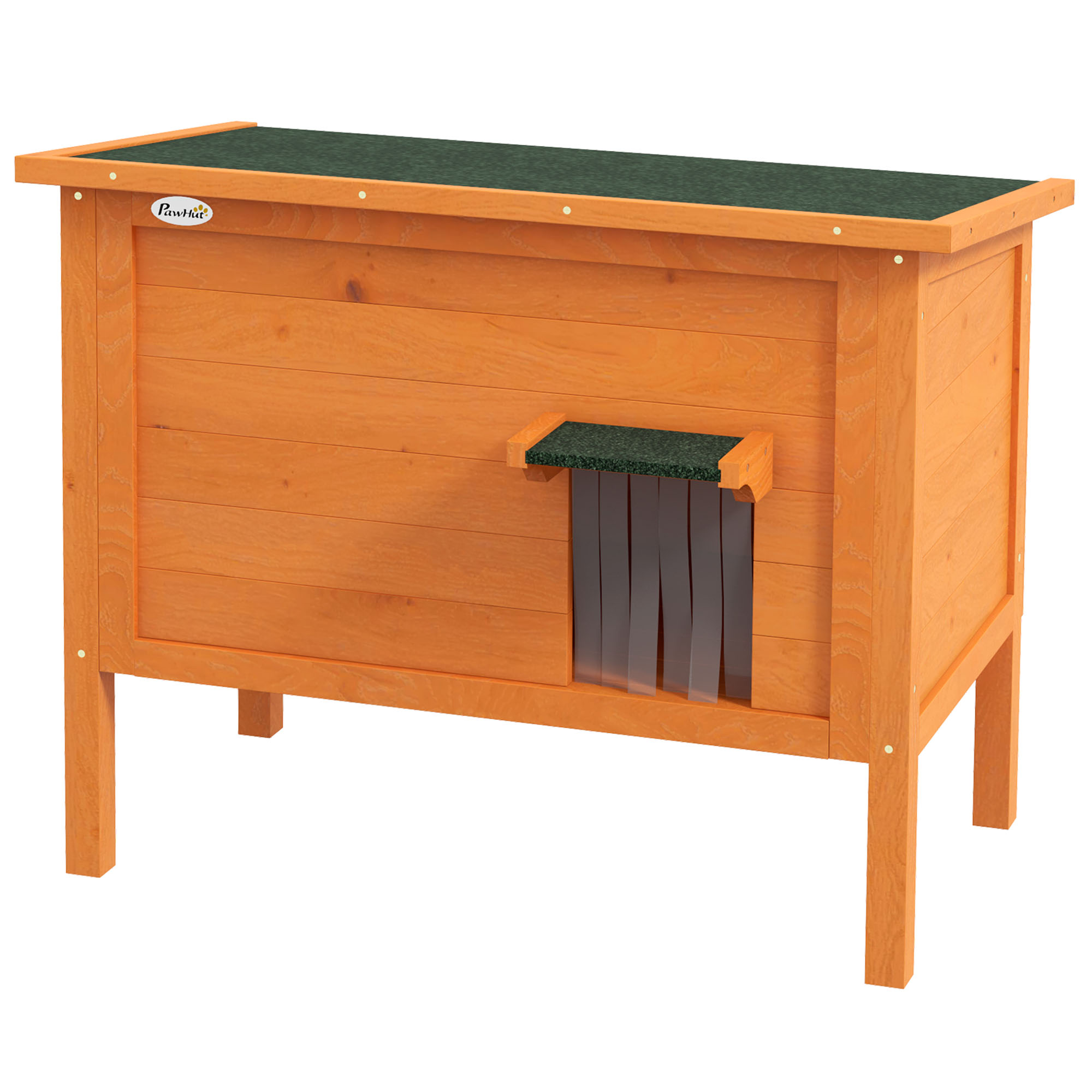 PawHut Katzenhaus Outdoor-Katzenhaus Katzenhütte, wetterbeständig, 1 Fenster, 1 Eingang, 85 x 50 x 68,5 cm, Orange+Grün