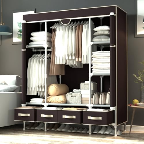 Anmas Power Armadio in tela con 4 cassetti – caffè scuro | grande appendiabiti con appendiabiti e ripiani, 150 x 45 x 170 cm : Amazon.it: Casa e cucina
