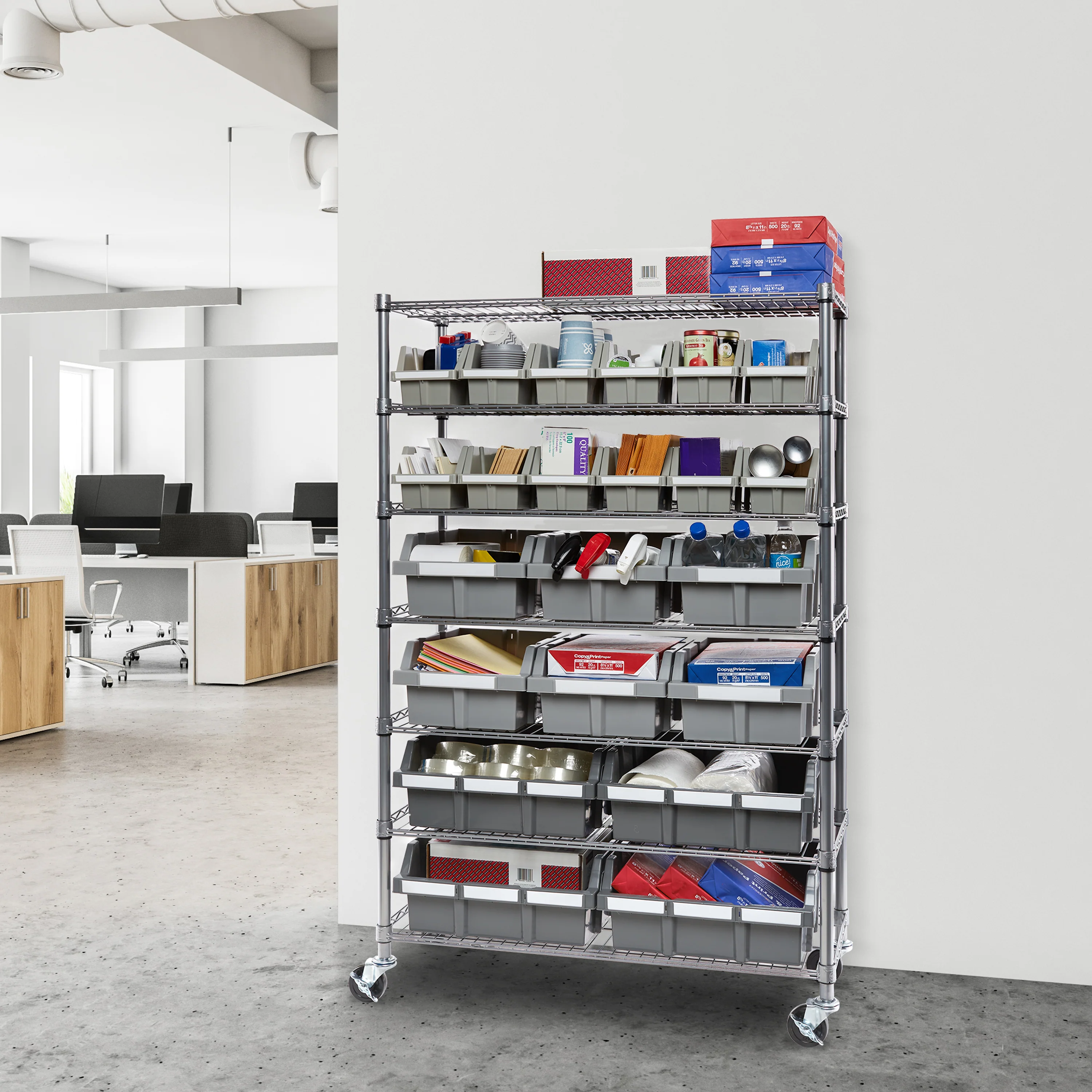 Scaffale NSF a 7 livelli con 22 contenitori