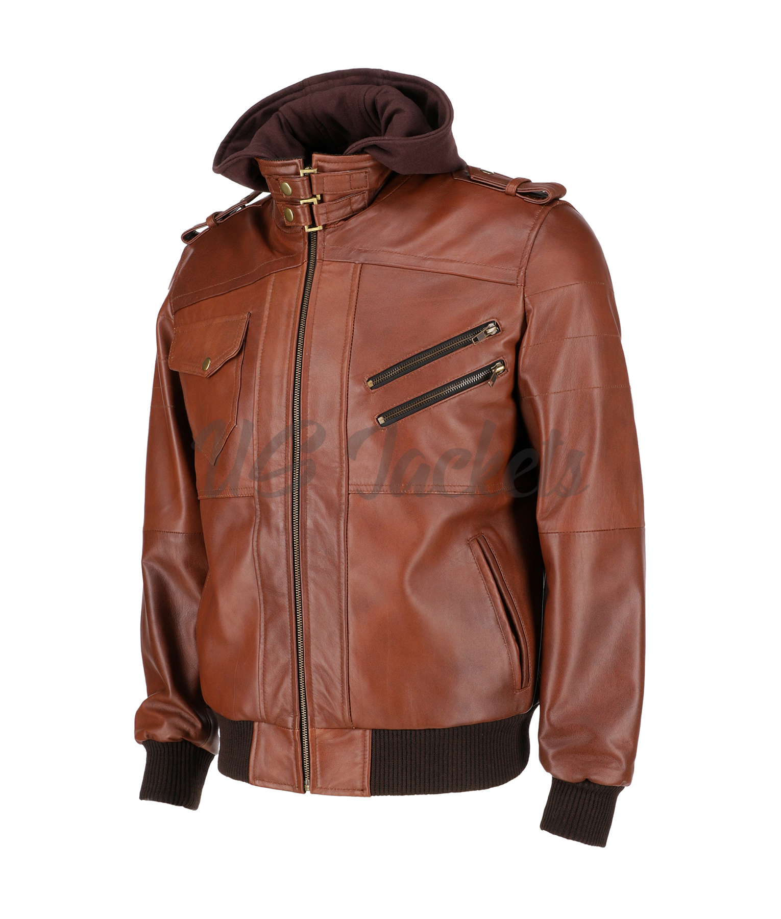 Conrad Abraham Dark Brown Hooded Bomber Leather Jacket