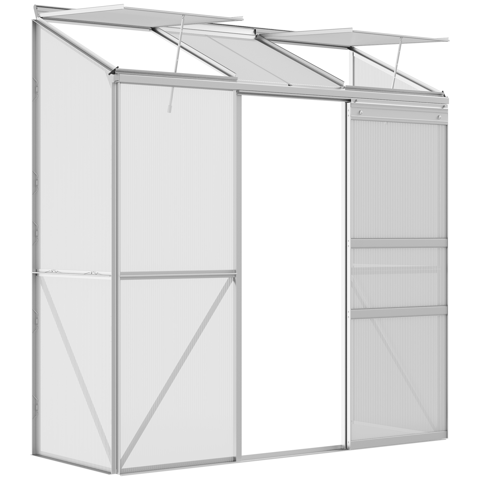 Outsunny Anlehngewächshaus, Schiebetür, Dachfenster, Polycarbonat+Aluminium, Farbe: Silber, 192 x 68 x 196 cm