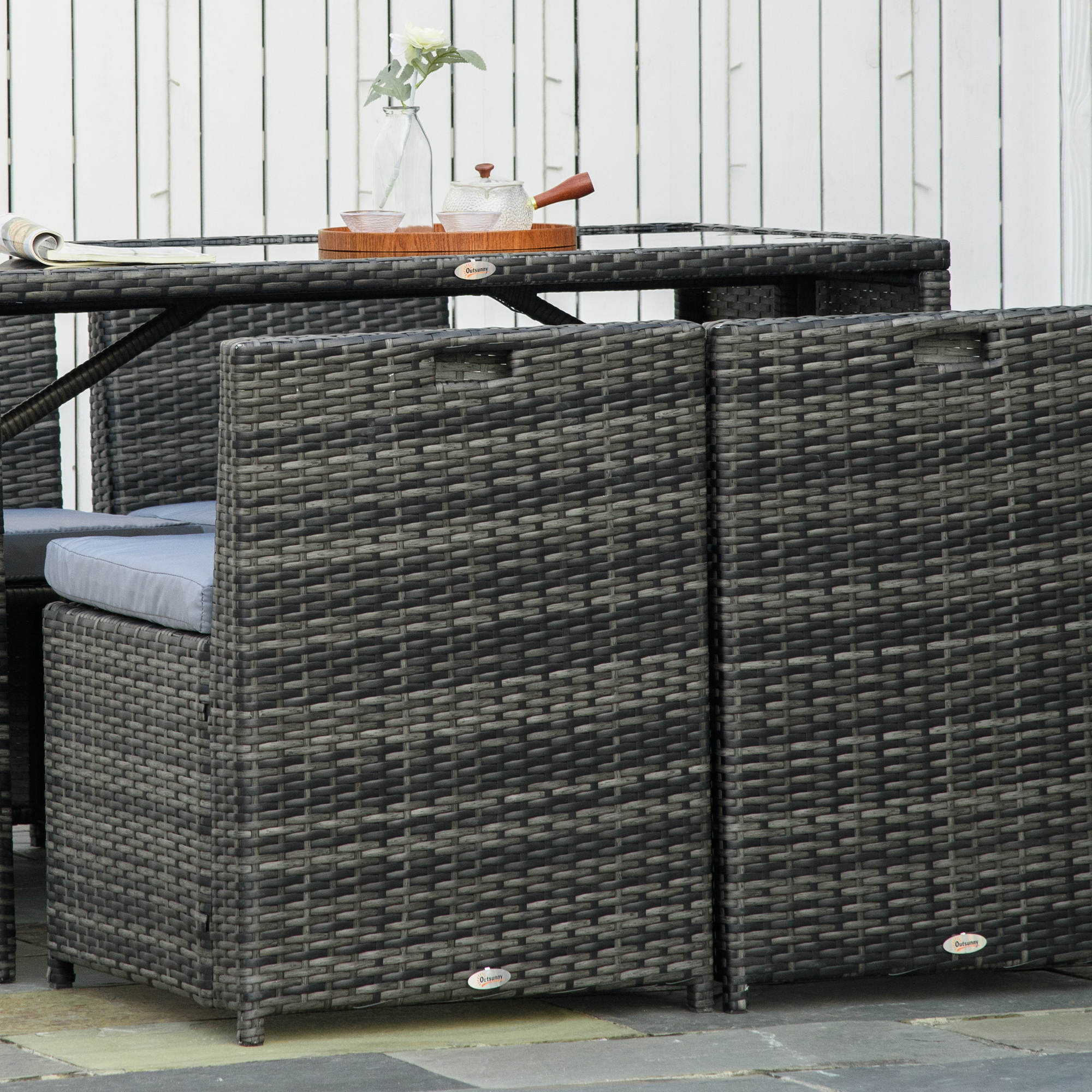 5 stuks Polyrattan tuinmeubelen rotan dining set tuinset grijs