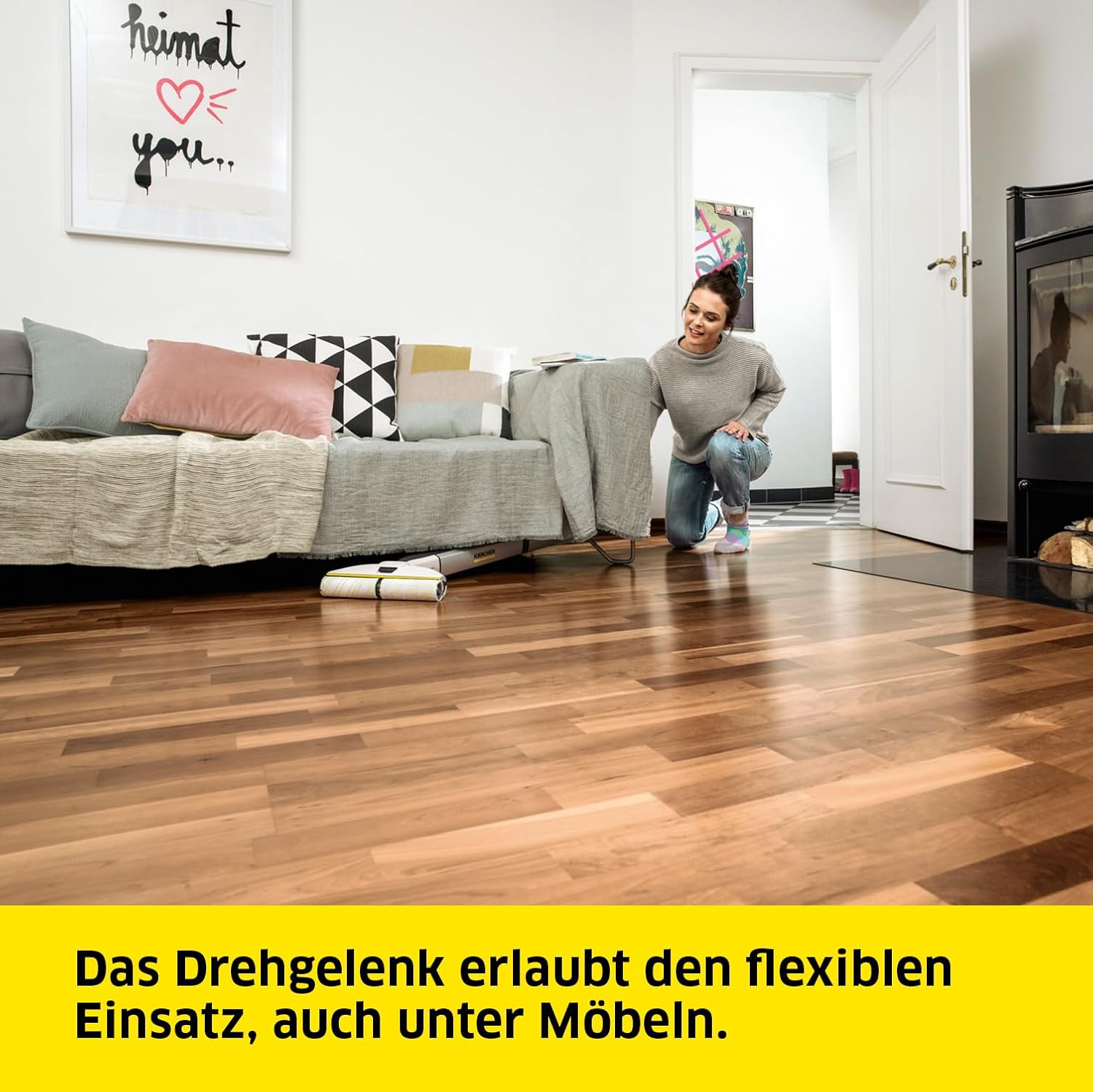 Krcher Elektrischer Wischmopp EWM 2, kabelloser Bodenreiniger mit 2 rotierenden Mikrofaserwalzen, Akkulaufzeit: ca. 20 min, Flchenleistung pro Akkuladung: ca. 60 m, Wei