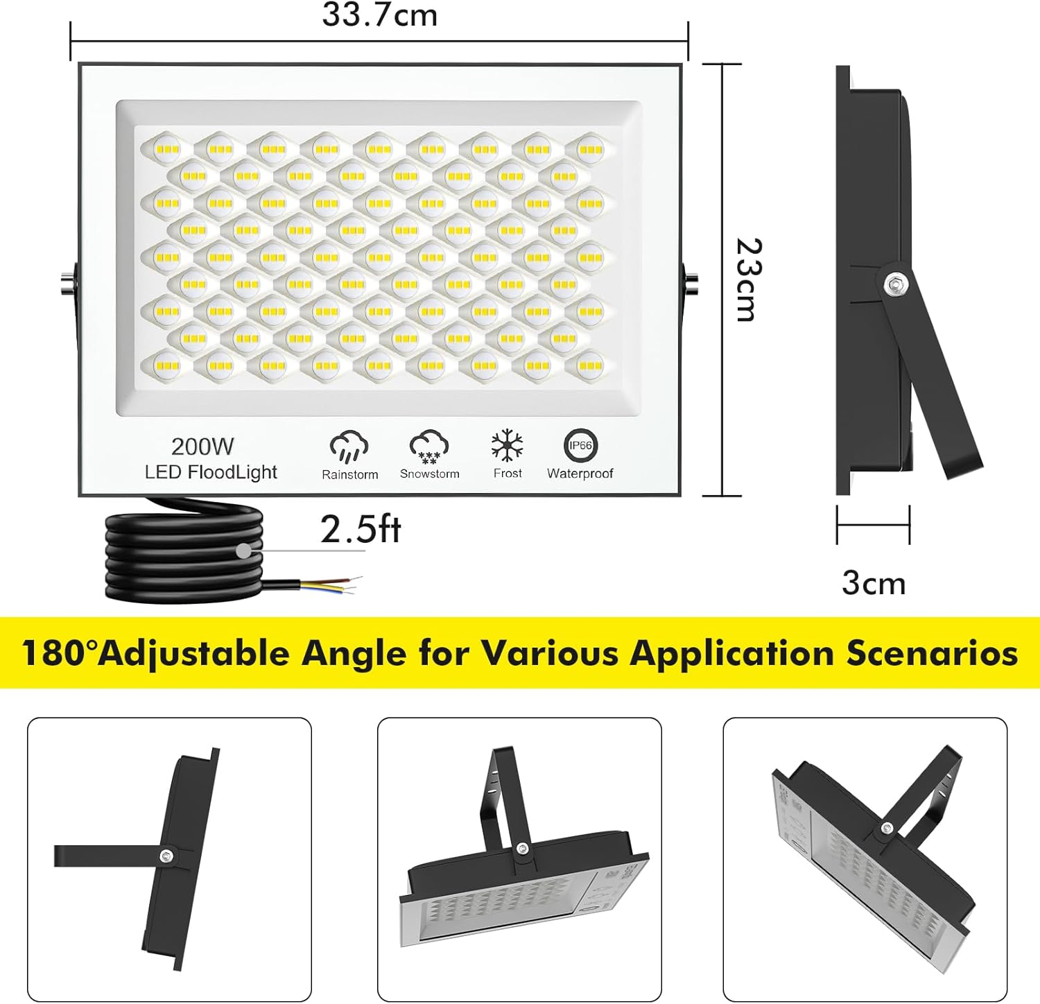 200W LED Strahler Außen, 20000LM Superhell, 6500K Kaltweiß Außenstrahler, IP66 Wasserfest Scheinwerfer für Hinterhof, Auffahrt, Garage, Flur, Garten - 8 Stück