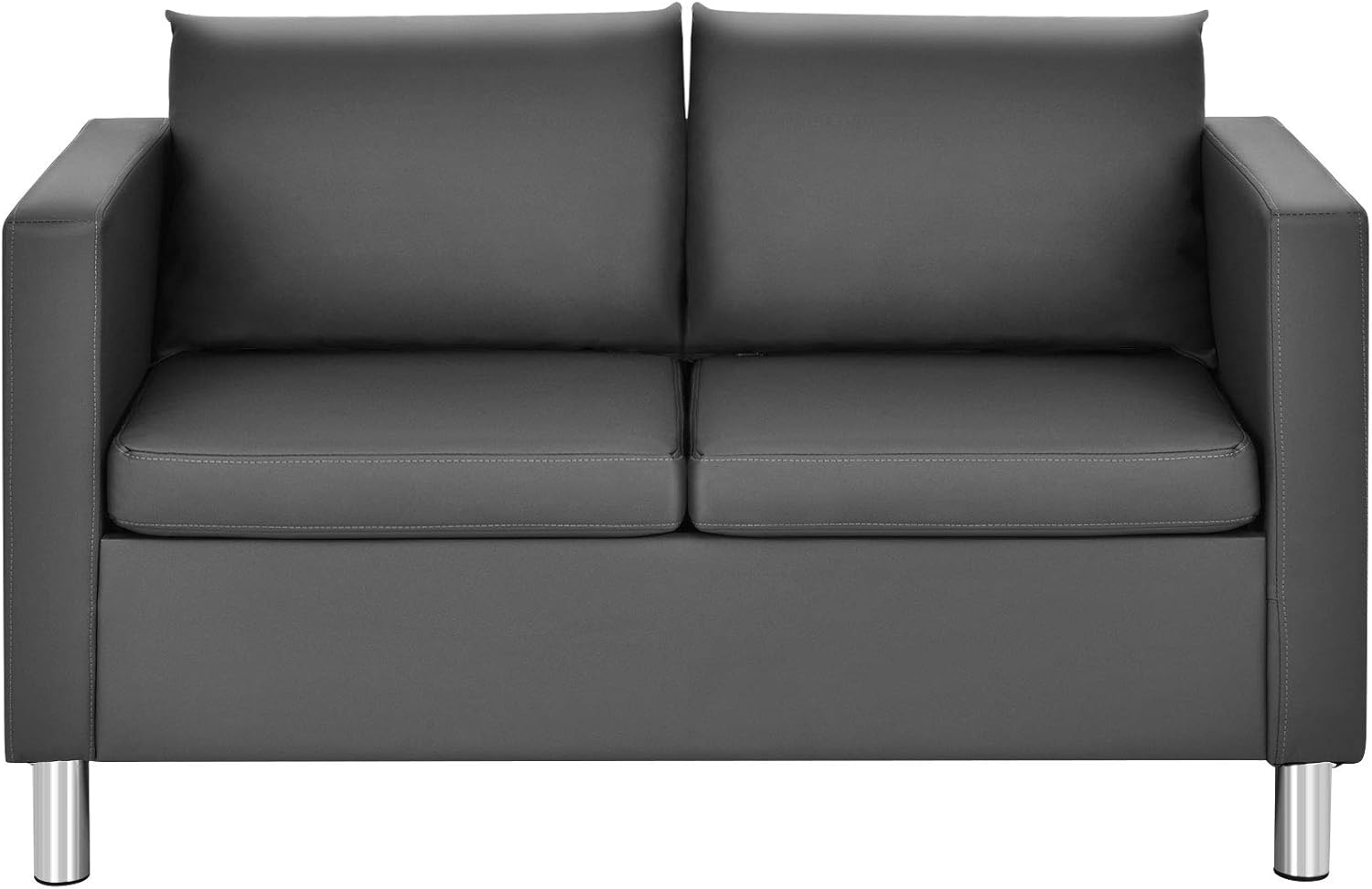COSTWAY Divano Moderno a 2 Posti, Divano con Cuscino Morbido, Gambe in Legno di Gomma, In Similpelle PU, Grigio