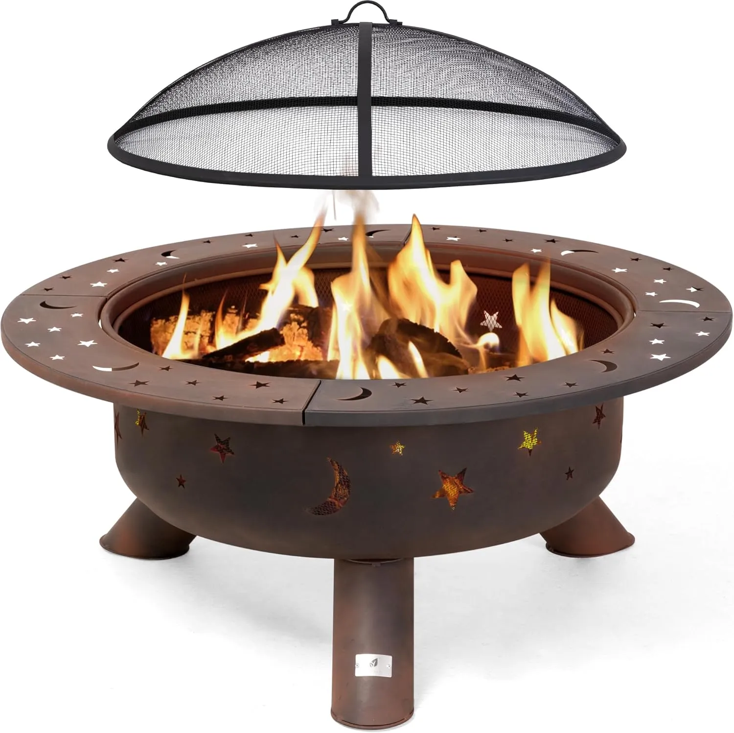 SUNCREAT 42&rdquo; Patio Fire Pit Wood Burning with Mesh Spark Screen, Bonfire Outdoor firepit with Fireplace Poker, Black