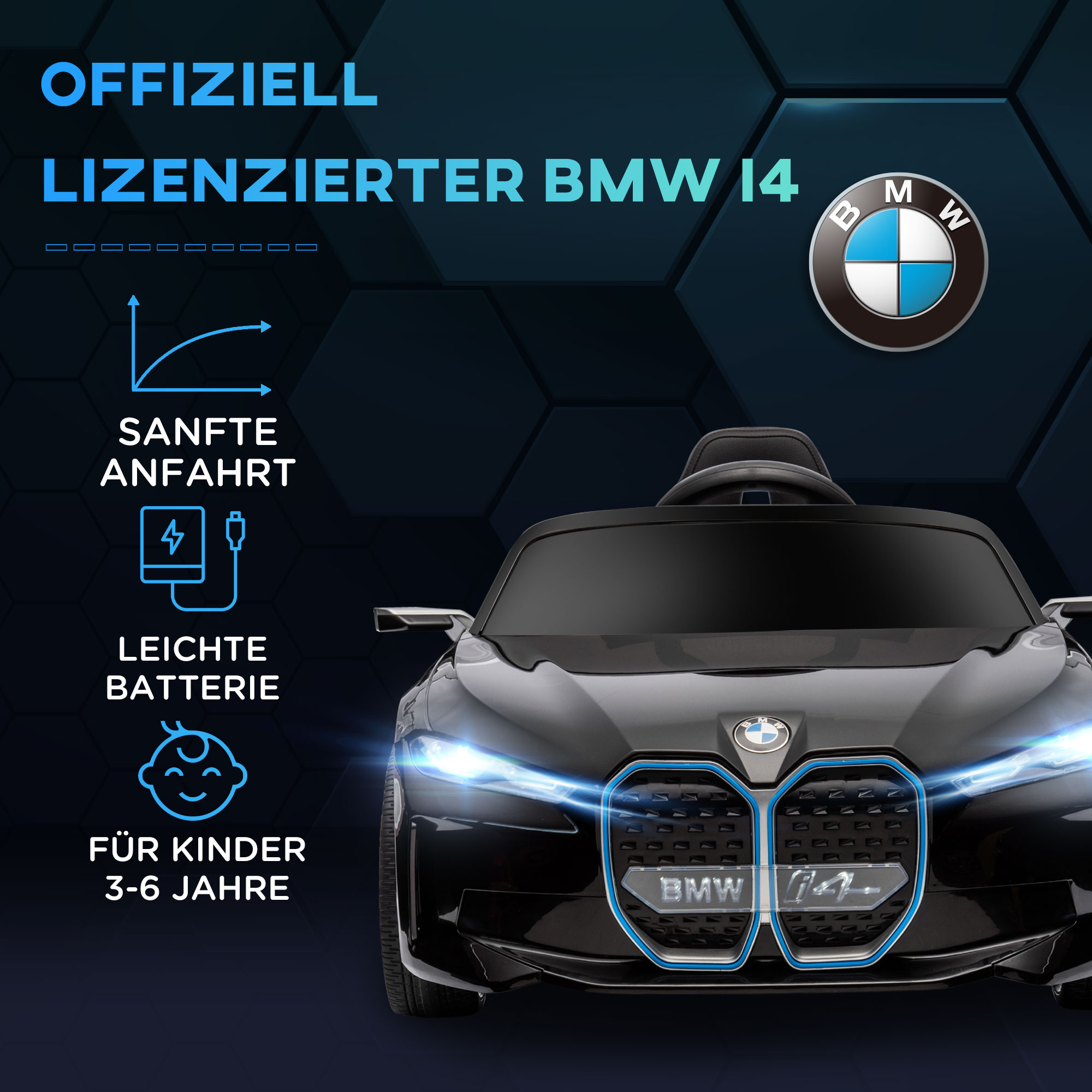 Kinderauto Elektroauto BWM i4 3-5 km/h Afstandsbediening Multimedia-speler Zwart