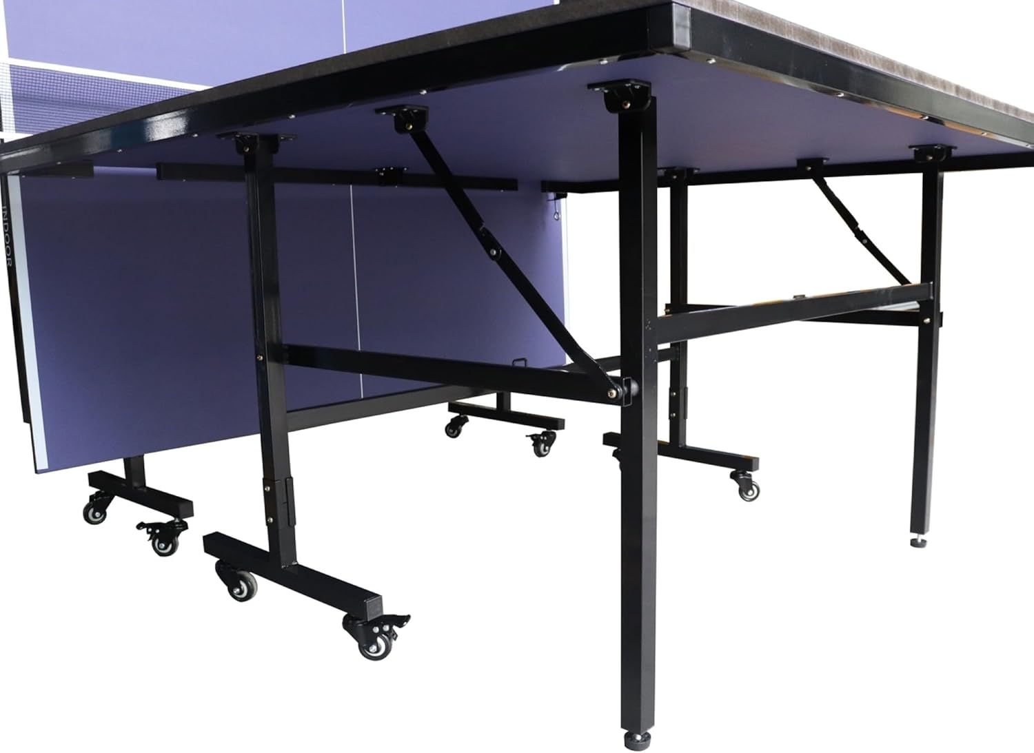 TechFit Tavolo da Ping Pong Professionale per Interni - Pieghevole da Interno con Inclinazione Unilaterale, Struttura Metallica Nera, Rete da 180 cm, Roti Silconate con Freni, 274x152,5x76 cm