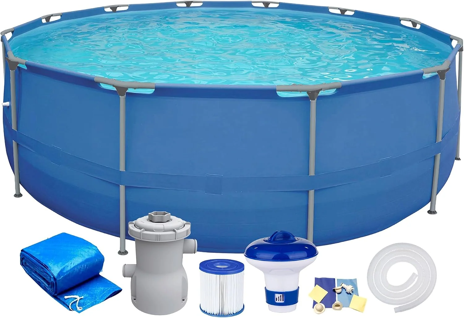 Gartenpool Stahlrahmenbecken Komplett-Set mit Filterpumpe Abdeckung des Chemikalienspenders Ø 300 x 76 cm, rund Steel Frame Pool Full Set