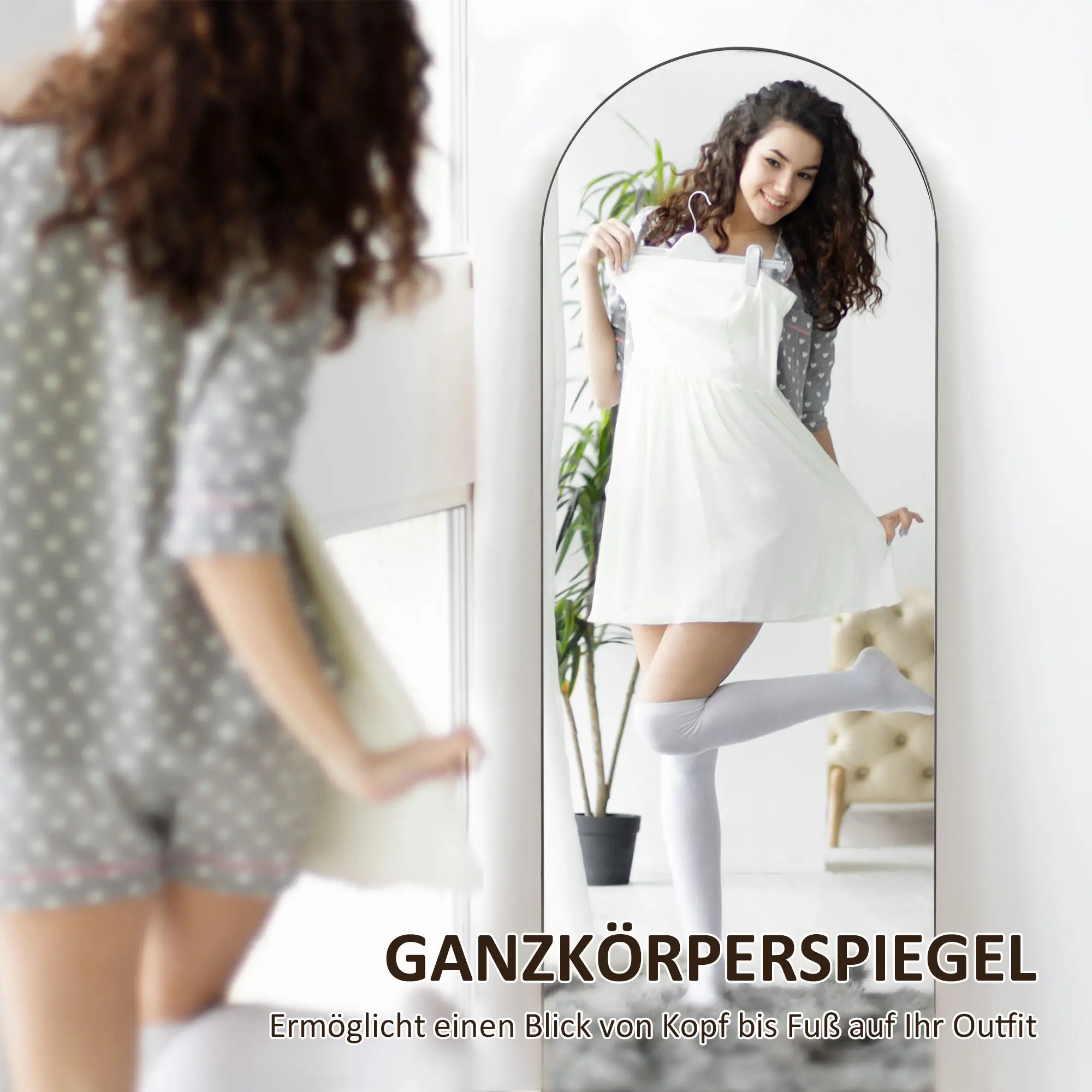 HOMCOM Standspiegel Bogen Ganzkörperspiegel Splitterschutz