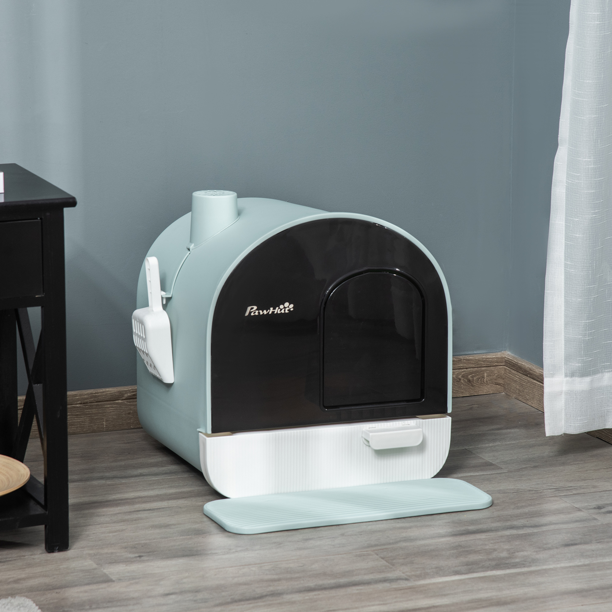 PawHut Katzentoilette Katzenklo mit Deckel Streuschaufel Streufangmatte Grün 43 x 44 x 47cm