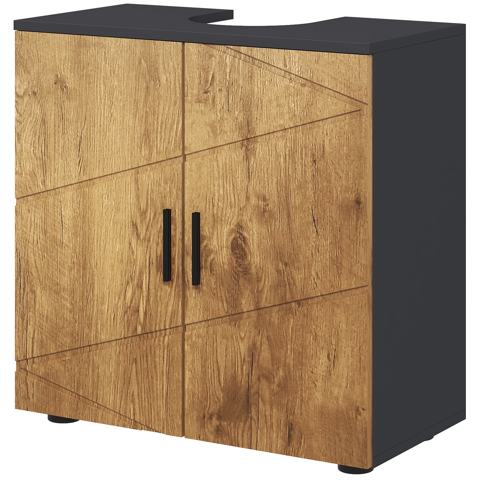 kleankin Waschbeckenunterschrank für Badezimmer, 2 Türen mit Regal, 60 x 30 x 60 cm, Anthrazitgrau und Holzoptik