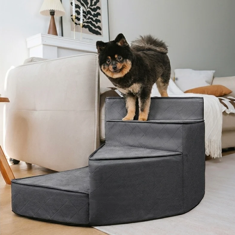 Spiral Dog Stairs �C Water-Repellent Faux Leather & Joint-Friendly Sponge