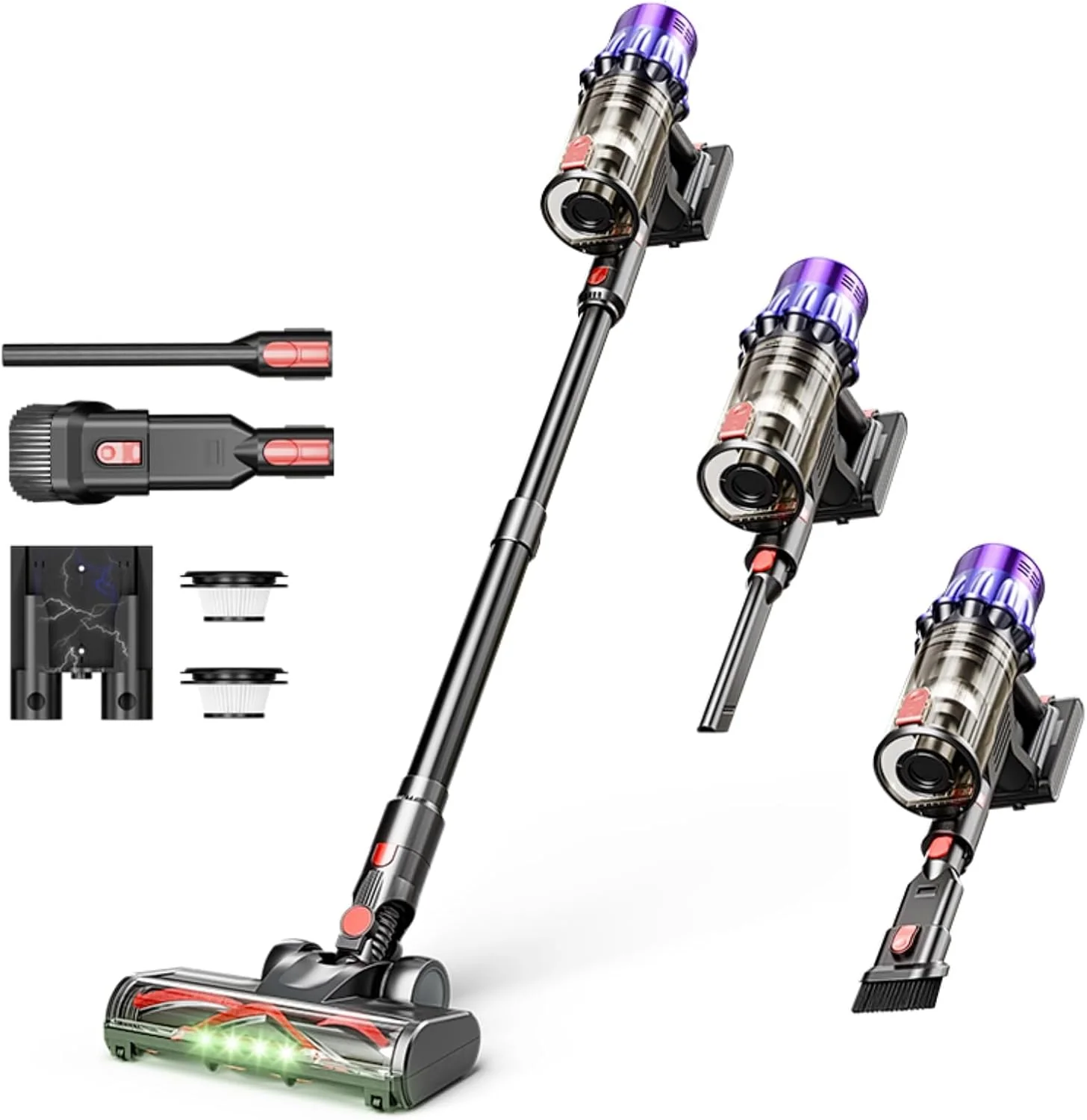 bergxperten Staubsauger, 650 W, Violett, Ultra-starker Akku- mit automatischer Stauberkennung/Bis zu, Hartböden & Tierhaare /