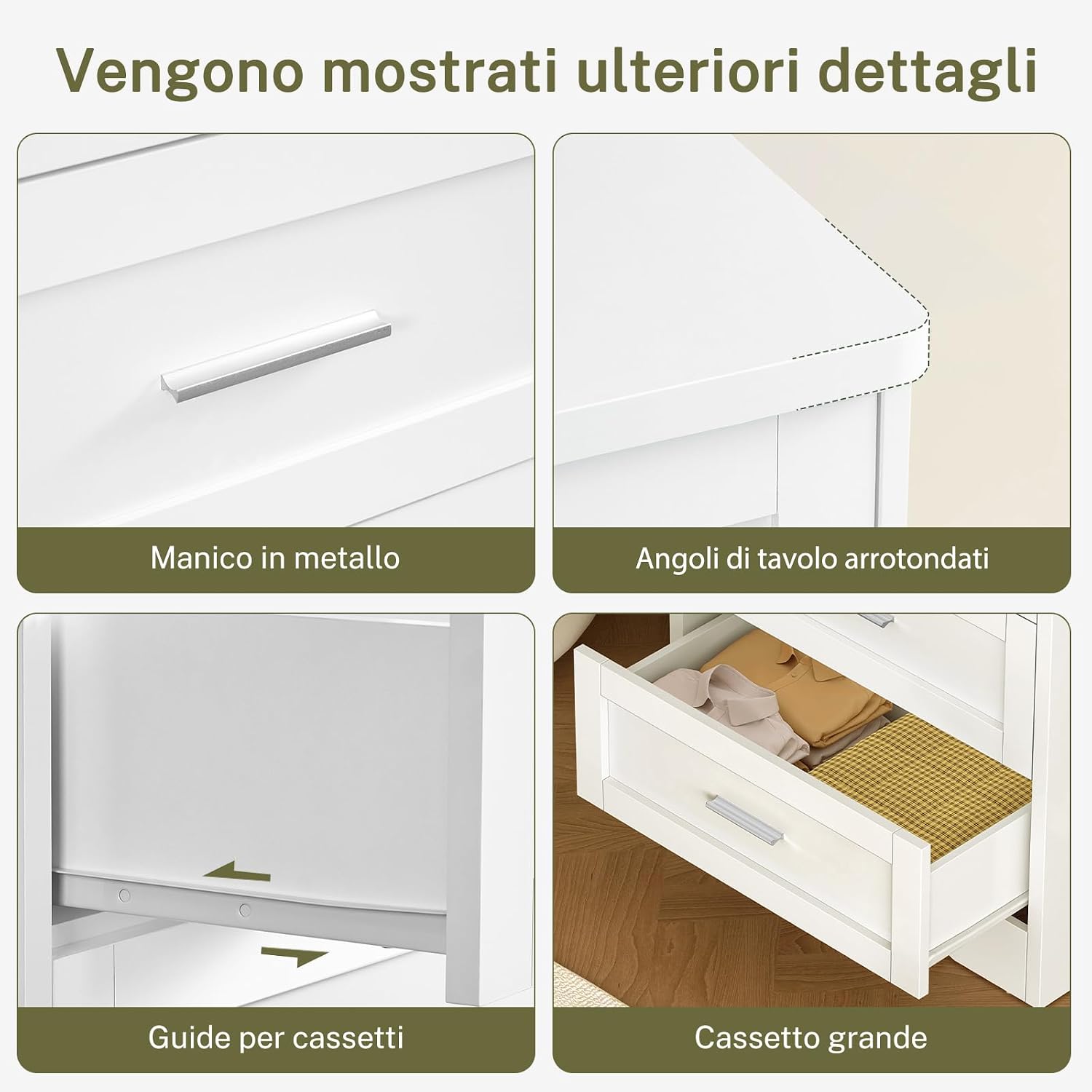 TEENFON Cassettiera Camera da Letto, Settimino con 5 Cassetti - Comò Bianco Moderno e Salvaspazio, Ideale per Soggiorno e Ingresso, 60x35x96.5 cm