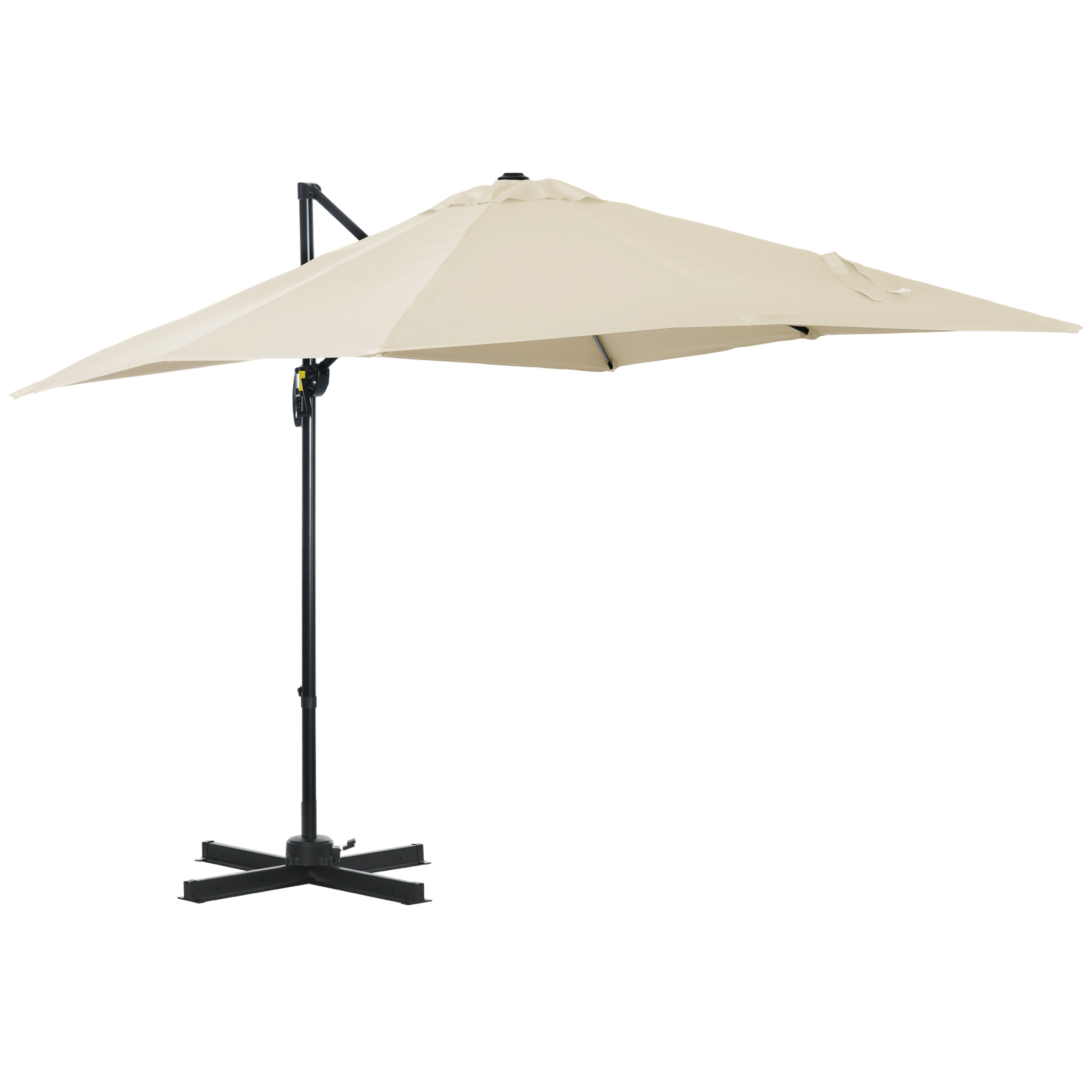 Outsunny Versetzter quadratischer Sonnenschirm mit Kurbel und Stahlfuß, Maße 2,5L x 2,5B m, Aluminium, Polyester Creme