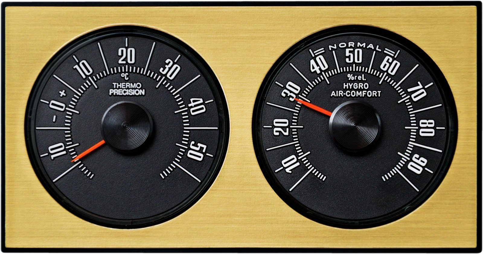 Wetterstation Analoge Wetterstation Thermometer Hygrometer 1972 goldfarben