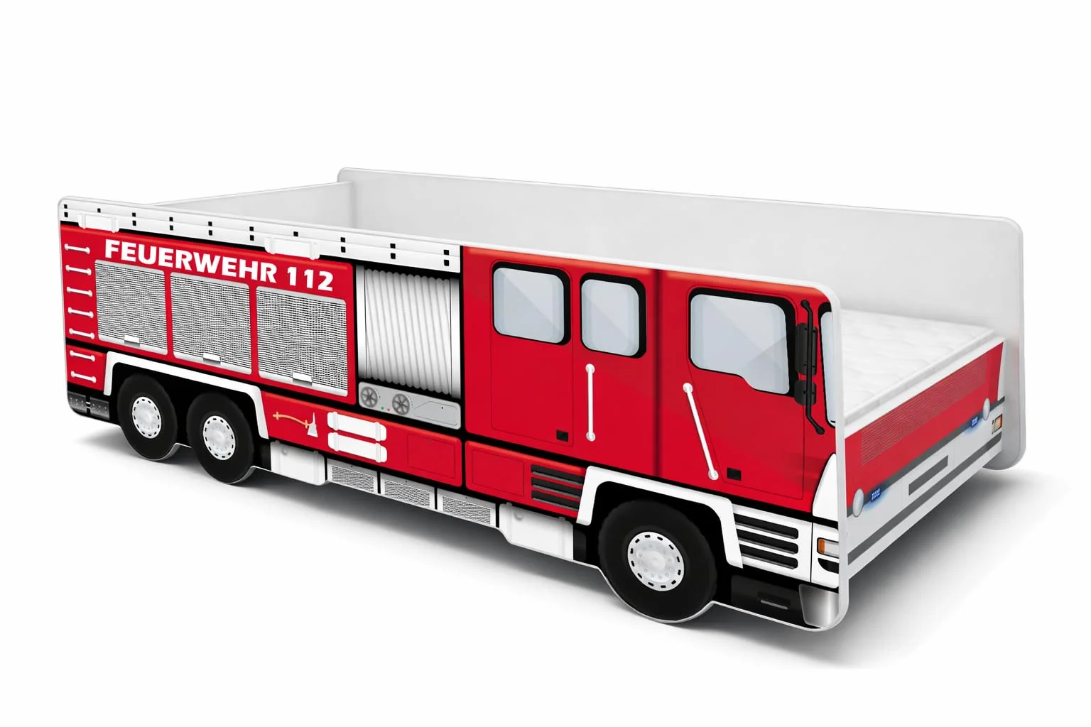 ACMA Feuerwehr-Autobett für Kinder mit Matratze und Lattenrost