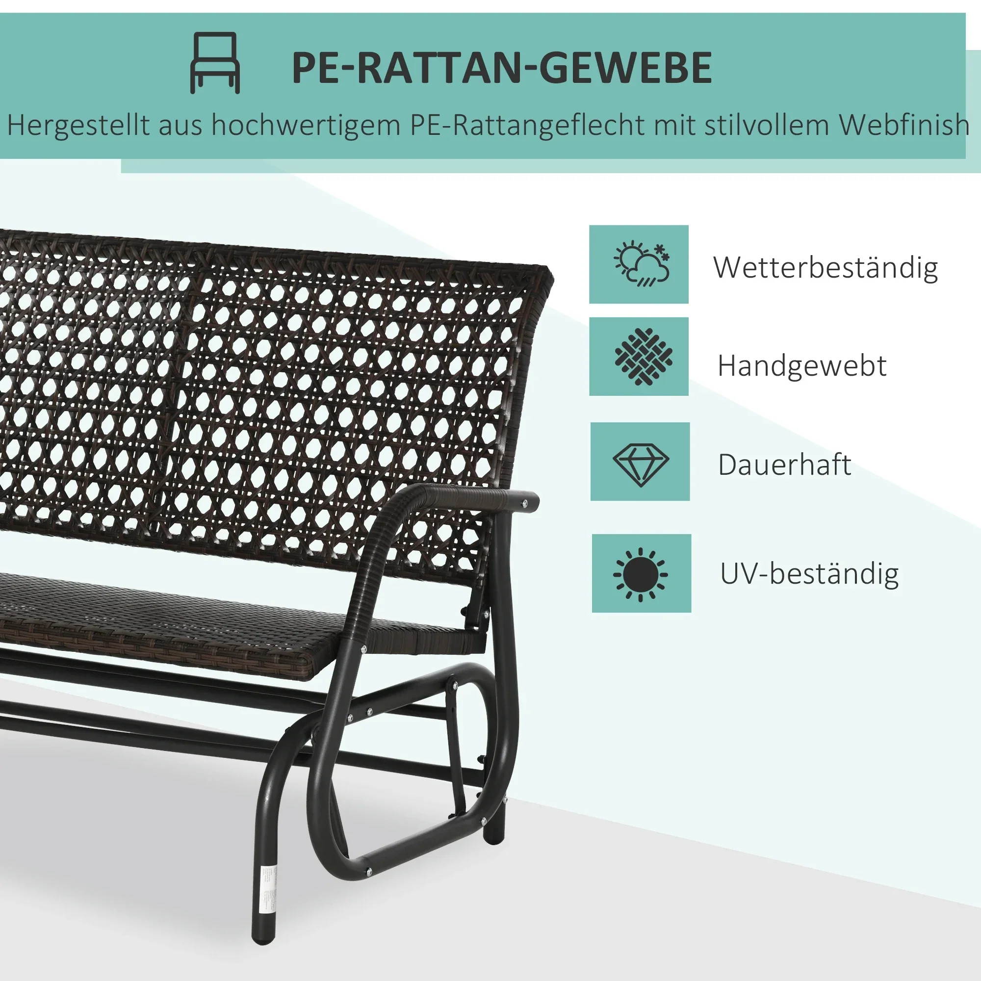 Outsunny Polyrattan Schommelbank 2-zits Bruin
