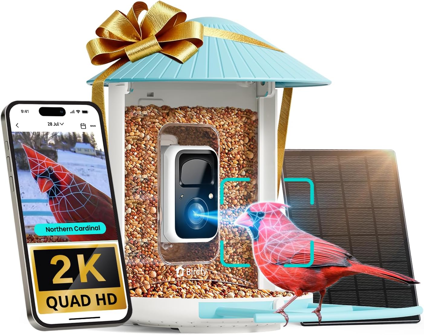 NETVUE by Birdfy Smart Bird Feeder with Camera Solar Power  Smart AI Birdwatching Camera  Auto Capture & Notify  Clear Day & Color Night Video & Pictures  Ideal Gift for Lover