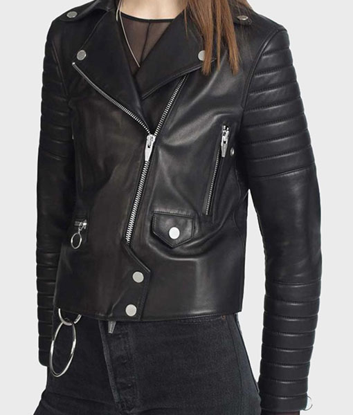 Womens Padded Sleeves Black Motorcycle Jacket