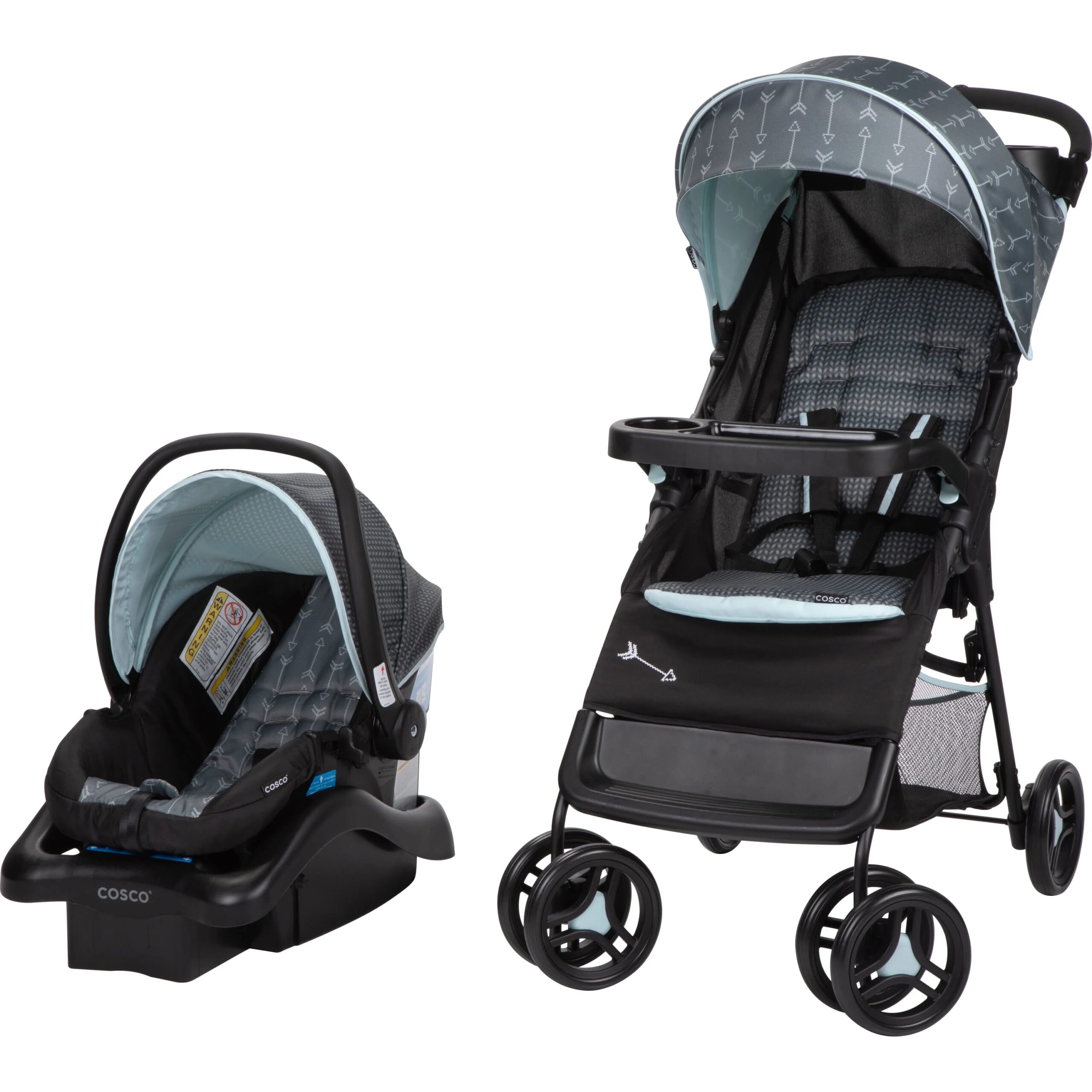 Cosco Lift & Stroll DX Travel System, Gray Arrows &ndash; Lightweight Unisex Car Seat & Stroller Combo, Recycled Fabric, Safety Certified
