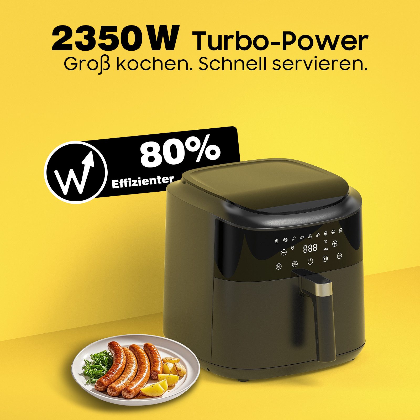 Heißluftfritteuse 9 Liter, XL Airfryer mit Sichtfenster, Touchscreen, 360° Heißluft-Technologie