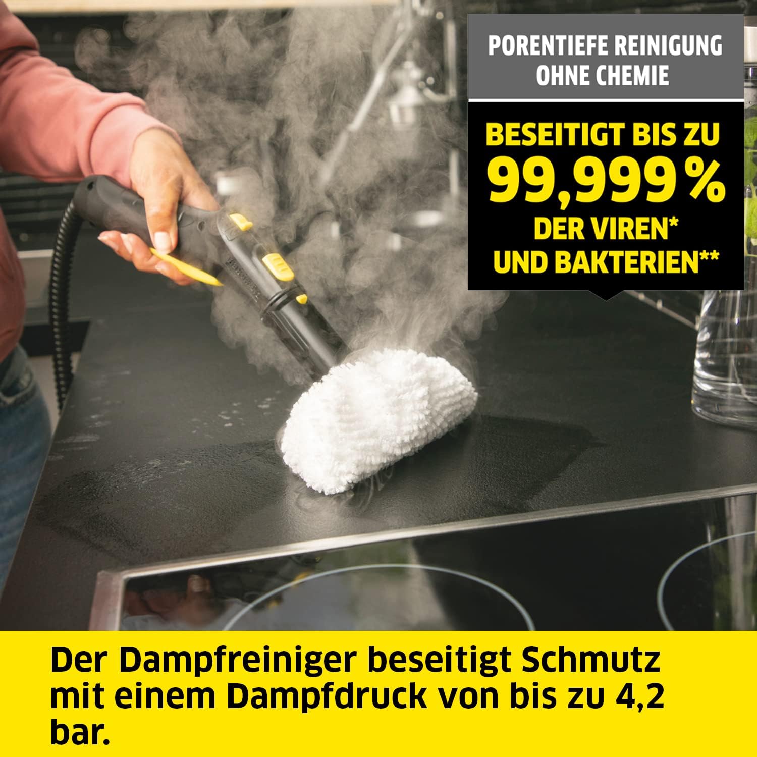 Krcher Dampfreiniger SC 5 EasyFix mit Heiwasser-Zuschaltung, Dampfdruck: 4,2 bar, Aufheizzeit: 3 min., Flche: ca. 150 m, Tank: 0,5 l + 1,5 l, inkl. Bodenreinigungsset EasyFix und Düsen