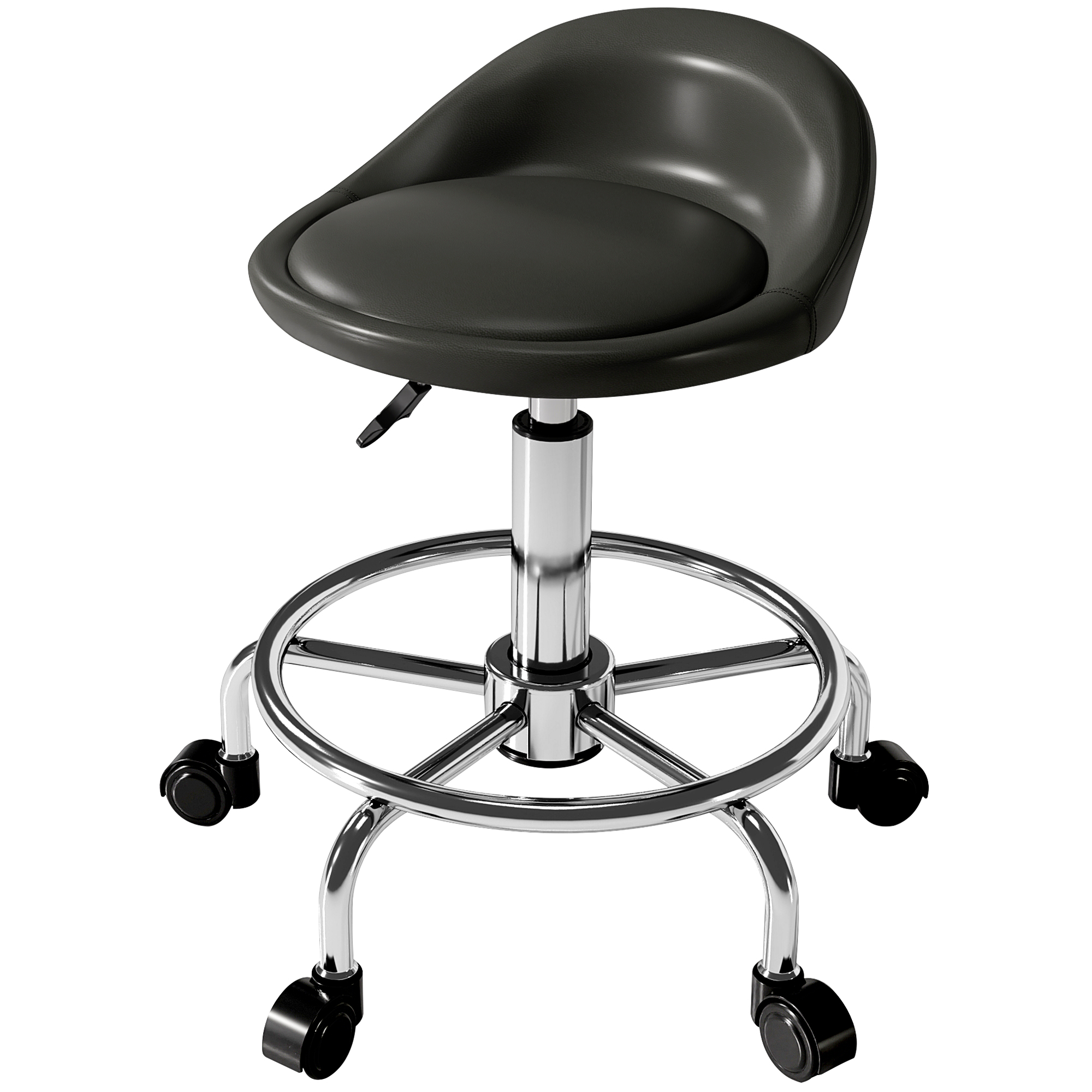 HOMCOM Rollhocker höhenverstellbar mit Rückenlehne Drehhocker 59-75 cm Arbeitshocker 360° drehbar Schwarz