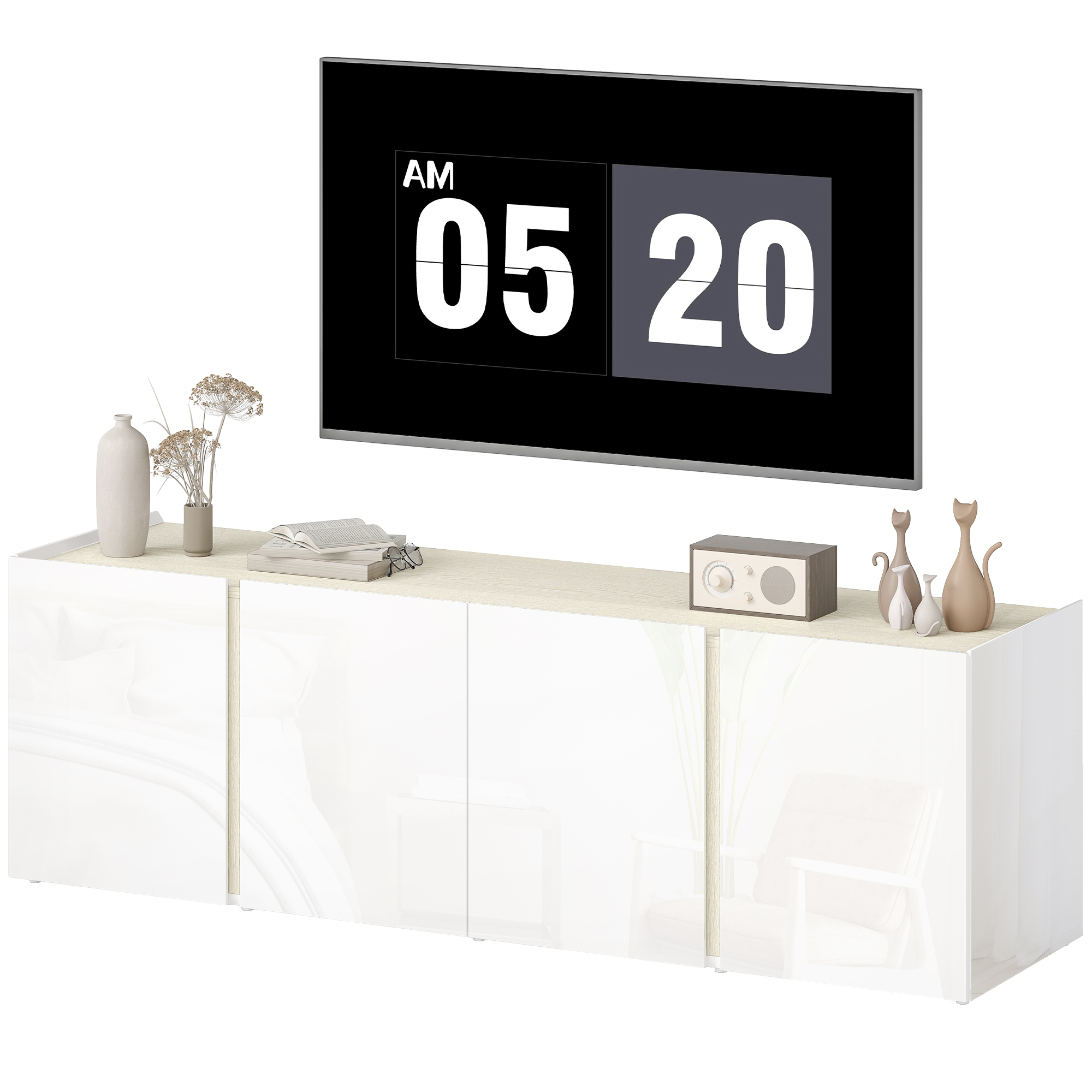 HOMCOM TV-Kommode für 65-Zoll-Fernseher, Fernseh-Schrank mit Soft-Close-Türen, anpassbare Regale, Kabellöcher, für Wohnzimmer, Weiß
