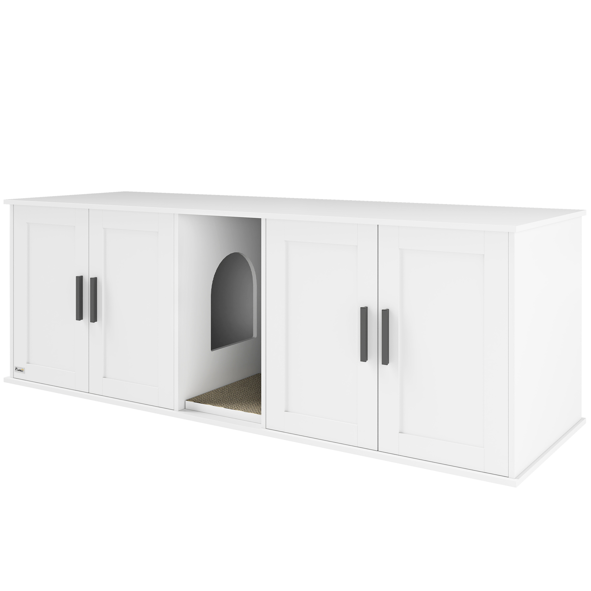 PawHut Katzenklo-Schrank Katzenhaus mit Tür Trennwand Katzentoilette für große Katzen 145 x 49 x 51 cm Weiß
