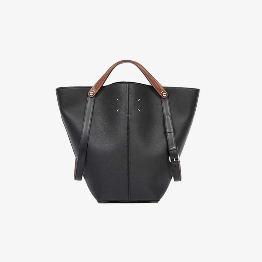 Black Leather Bucket Tote Bag with Long Straps �C Timeless Luxury Handbag