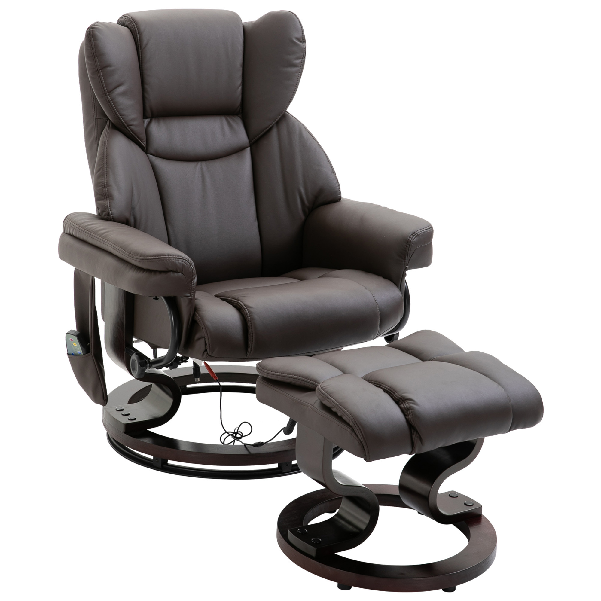 HOMCOM Relaxsessel mit Fußhocker, Elektrischer Fernsehsessel mit Liegefunktion, Drehbarer Massagesessel mit Fernbedienung, Seitentasche, für Wohnzimmer, Kunstleder, Braun