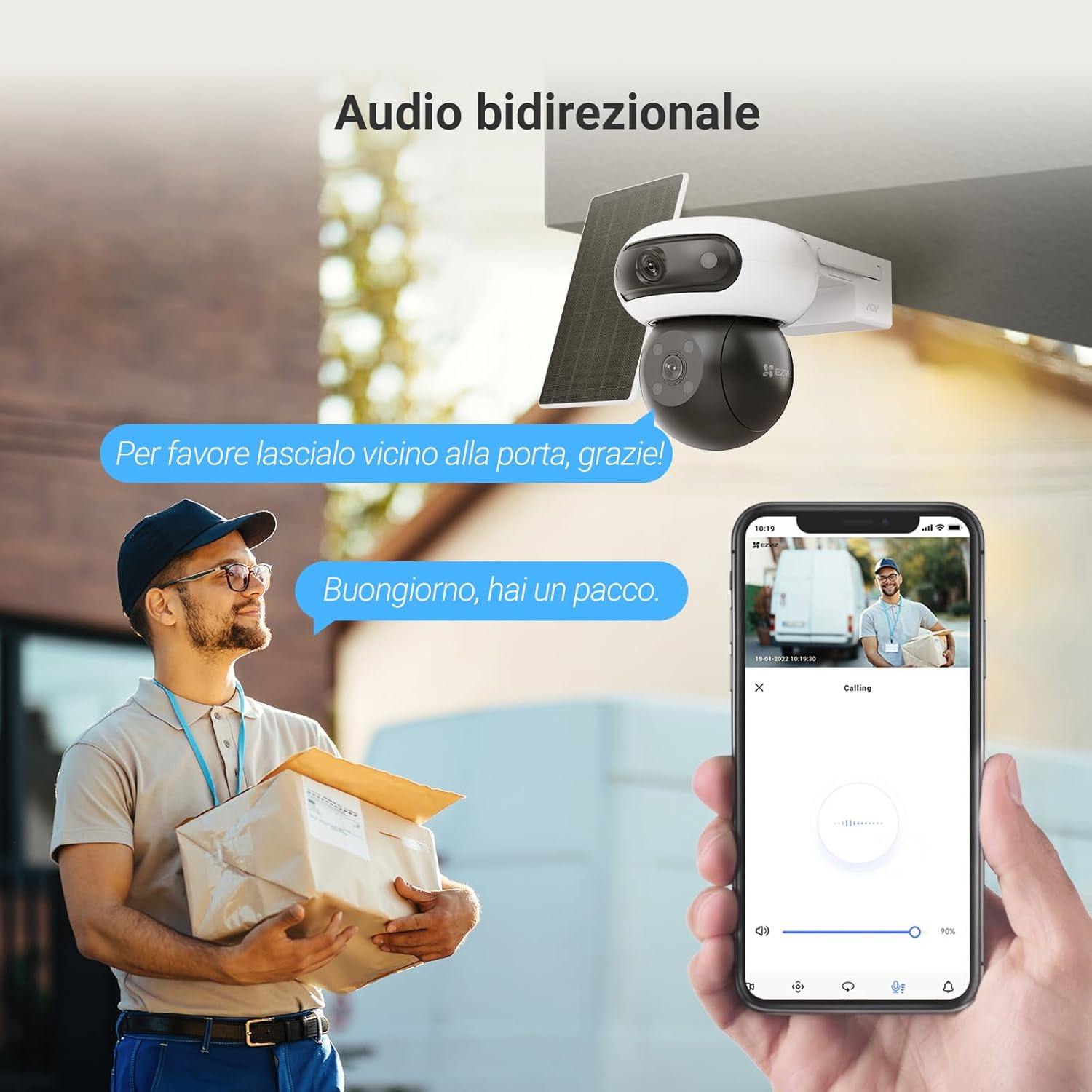 EZVIZ 8MP (4MP+4MP) Telecamera WiFi Esterno Batteria con Doppia Lente, Telecamera Solare per Esterni Senza Fili, Modalità AOV, Rilevamento di Persone/Veicoli, CB90 Dual+8W Pannello Solare