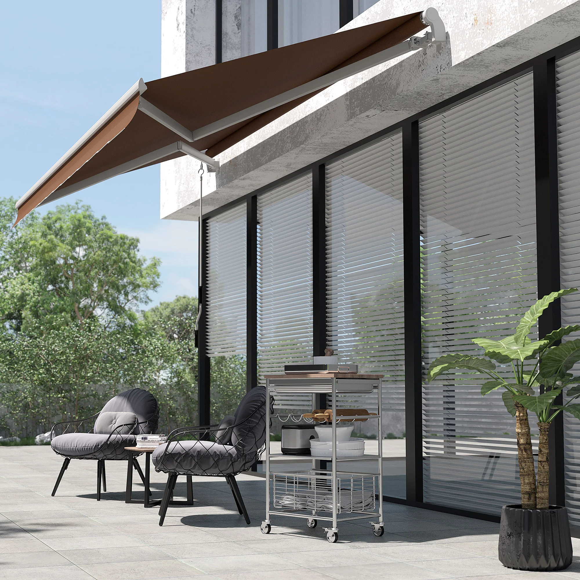 Tendalino Retrattile Manuale 10'x8', Resistente ai Raggi UV e All’Acqua, Colore Caffè
