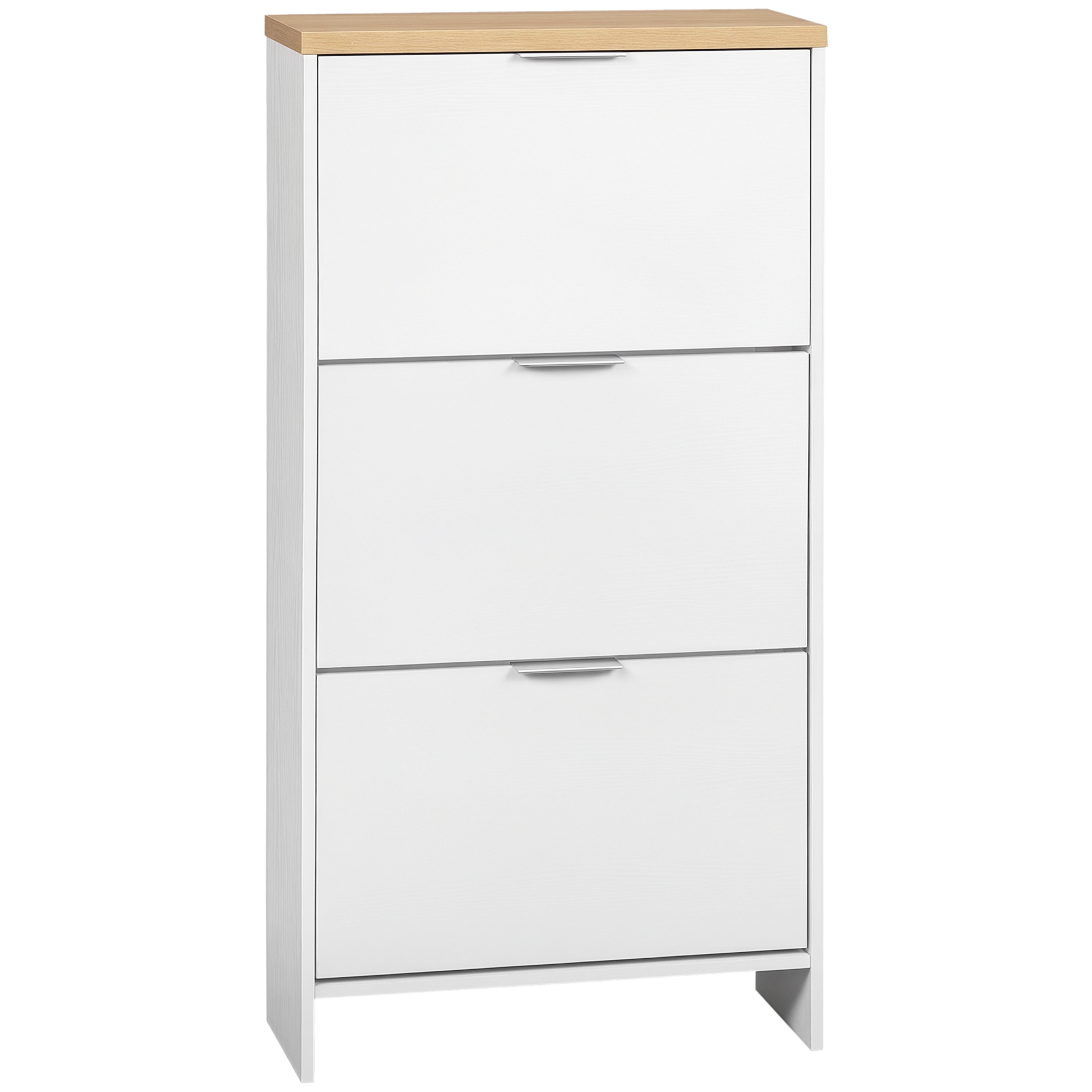 HOMCOM Schuhschrank mit 3 Kippfächern, 12 Paar Schuhe, verstellbare Einlegeböden, Natur + Weiß