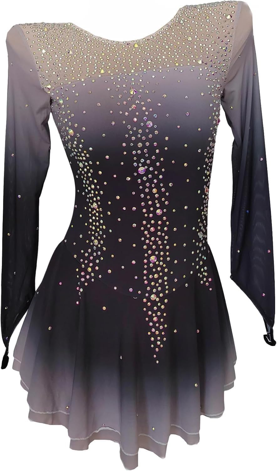 Eiskunstlauf Kleid Mädchen Kürkleid Langarm Mesh Glitzer Tanzkleid Gymnastik Bekleidung Ballettkleid mit Strass Lyrisch Tanzkleid Wettbewerb Tanzkostüm Damen Tanzkleid