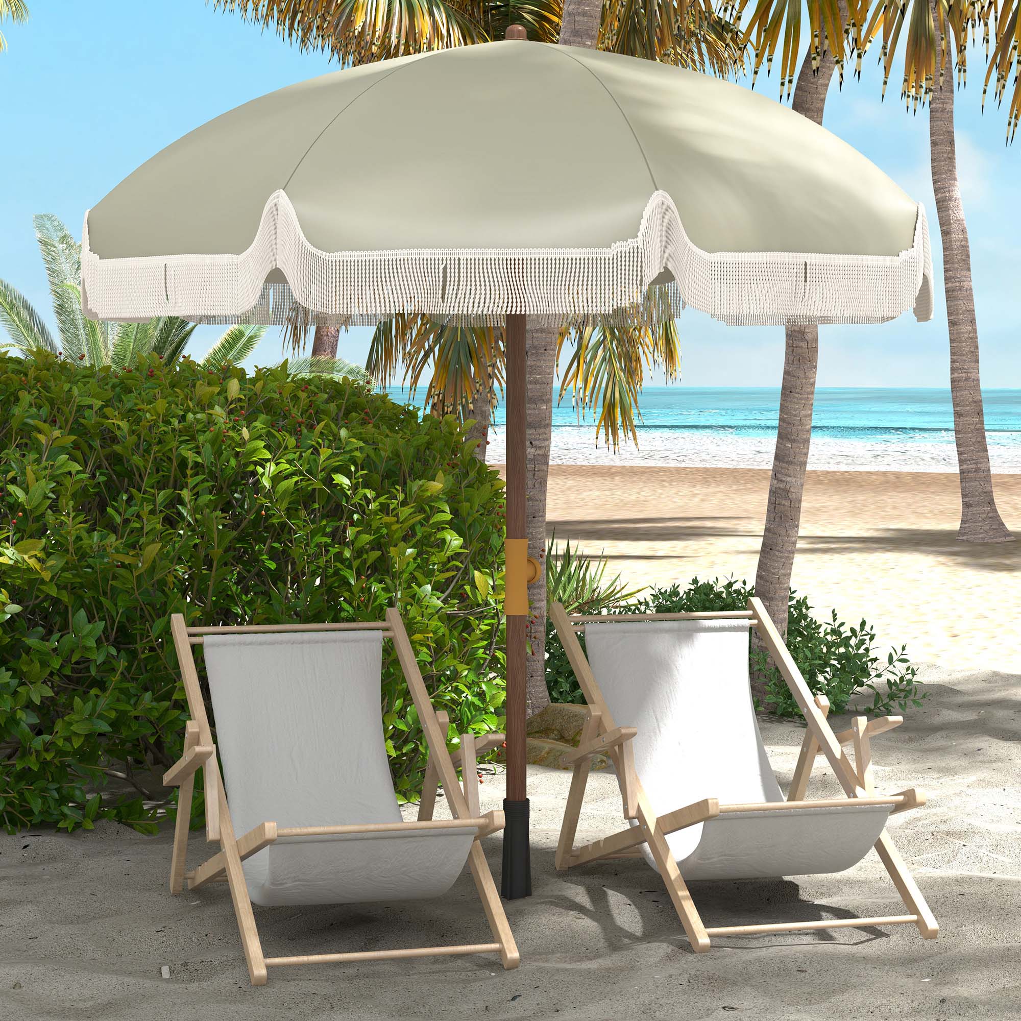 Outsunny Strandschirm Outdoor-Sonnenschirm Rundschirm mit Franse UV-Schutz 40+ mit 8 Streben Grün