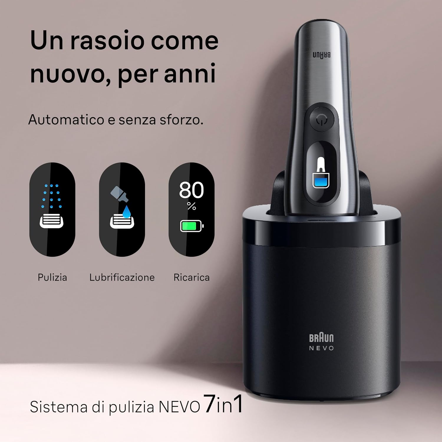 Braun NEVO Rasoio Elettrico Barba, Custodia Da Viaggio, NEVO11005C, Argento