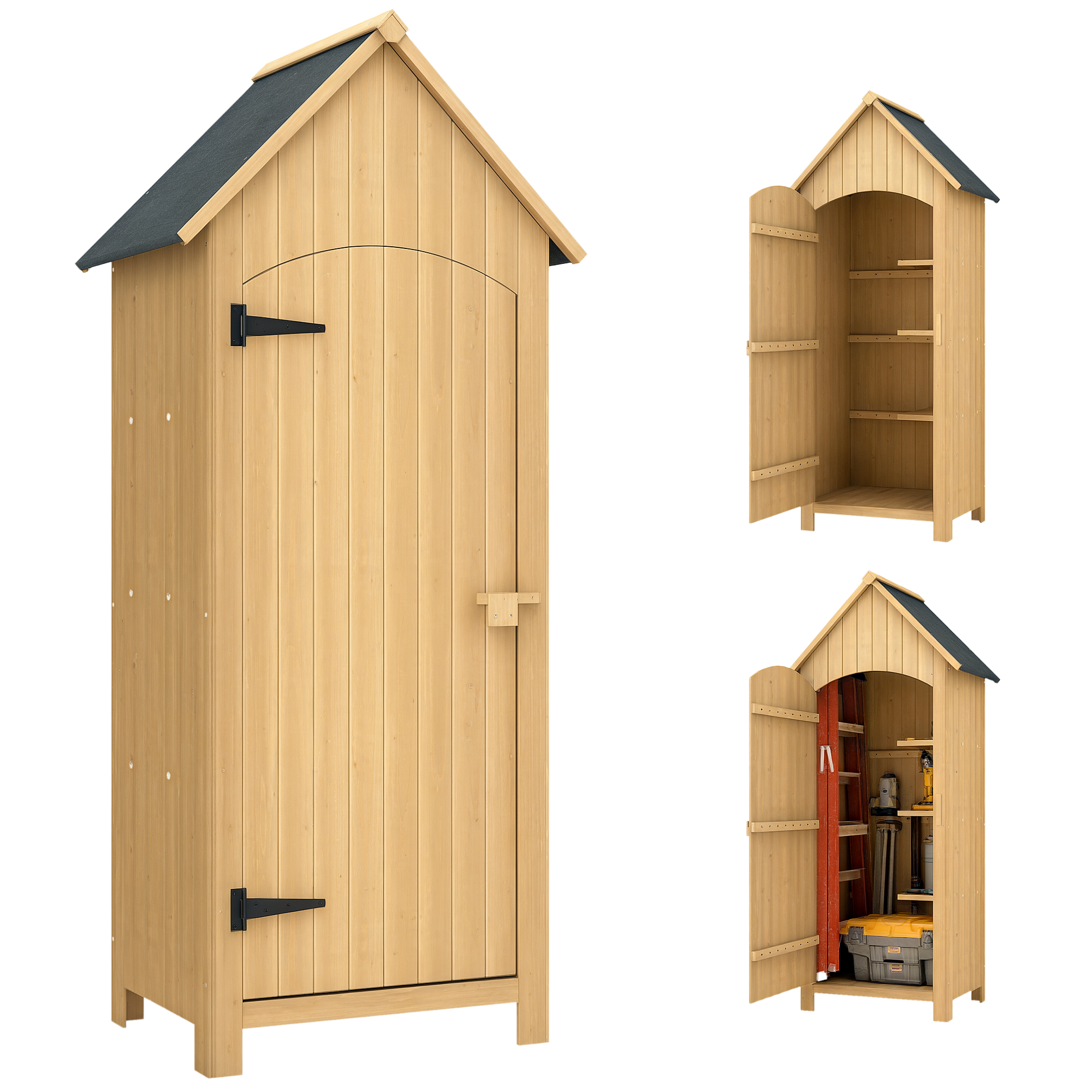 Outsunny Gartenschrank Holz  Gerätehaus Gartenhaus Geräteschuppen Geräteschrank Holzhütte Giebeldach Bitumenpappe Gelb 77,5 x 54,2 x 179,5 cm