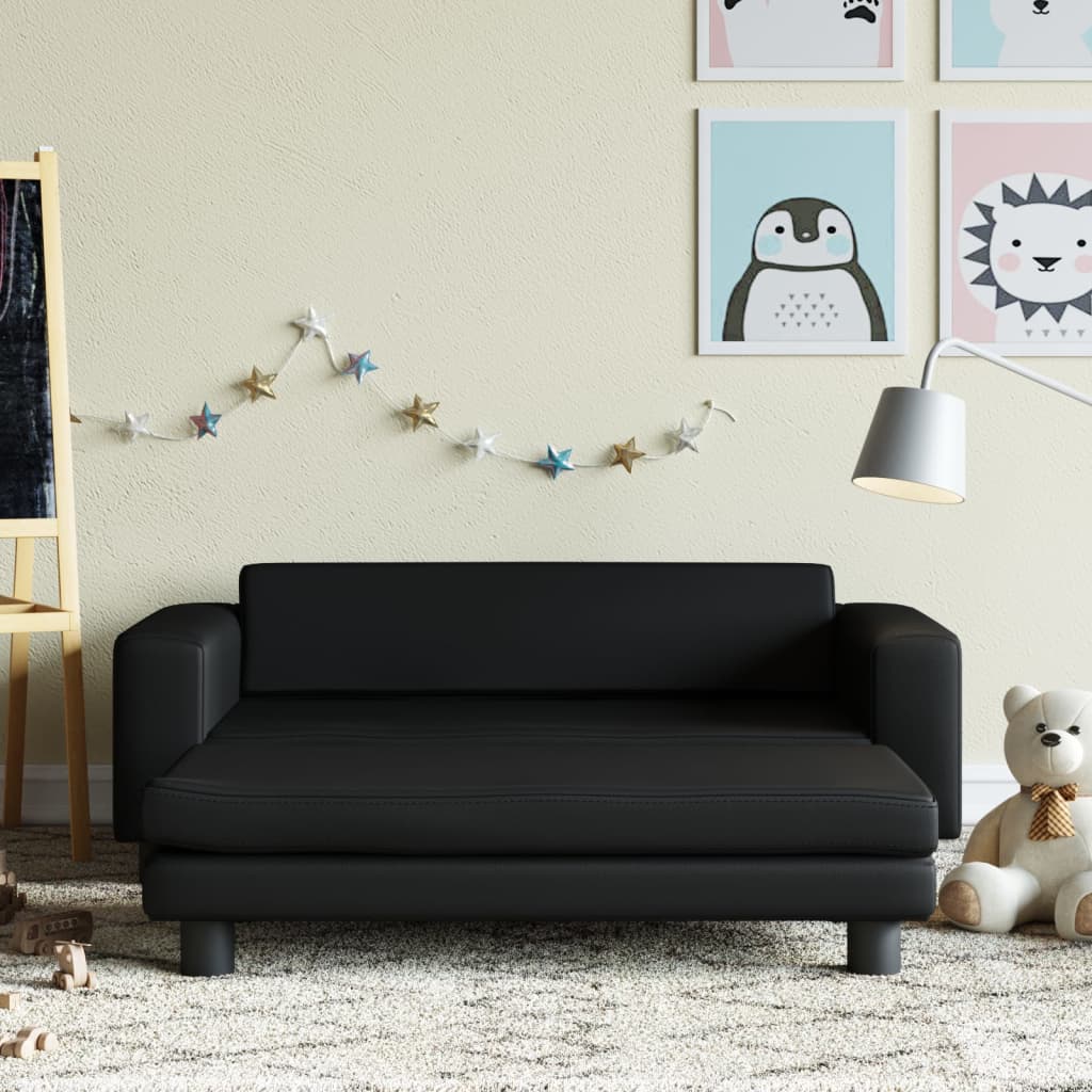 Divano per Bambini Nero in Similpelle con Poggiapiedi 100x50x30 cm – Elegante e Confortevole