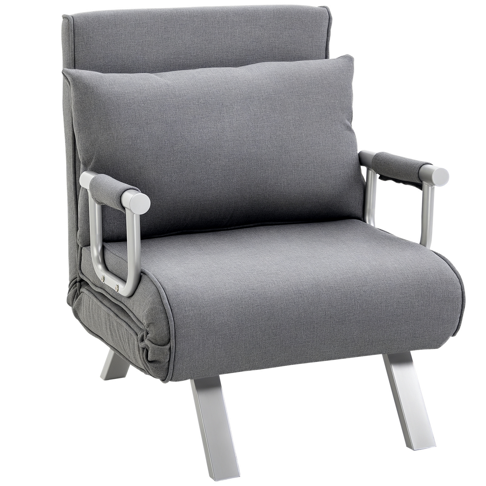 HOMCOM Schlafsofa mit Armlehne 3-in-1 Schlafsessel Gästebett Klappmatratze Klappbett Chaiselongue Multifunktion leinenartiges Polyester Grau 65 x 69 x 80 cm