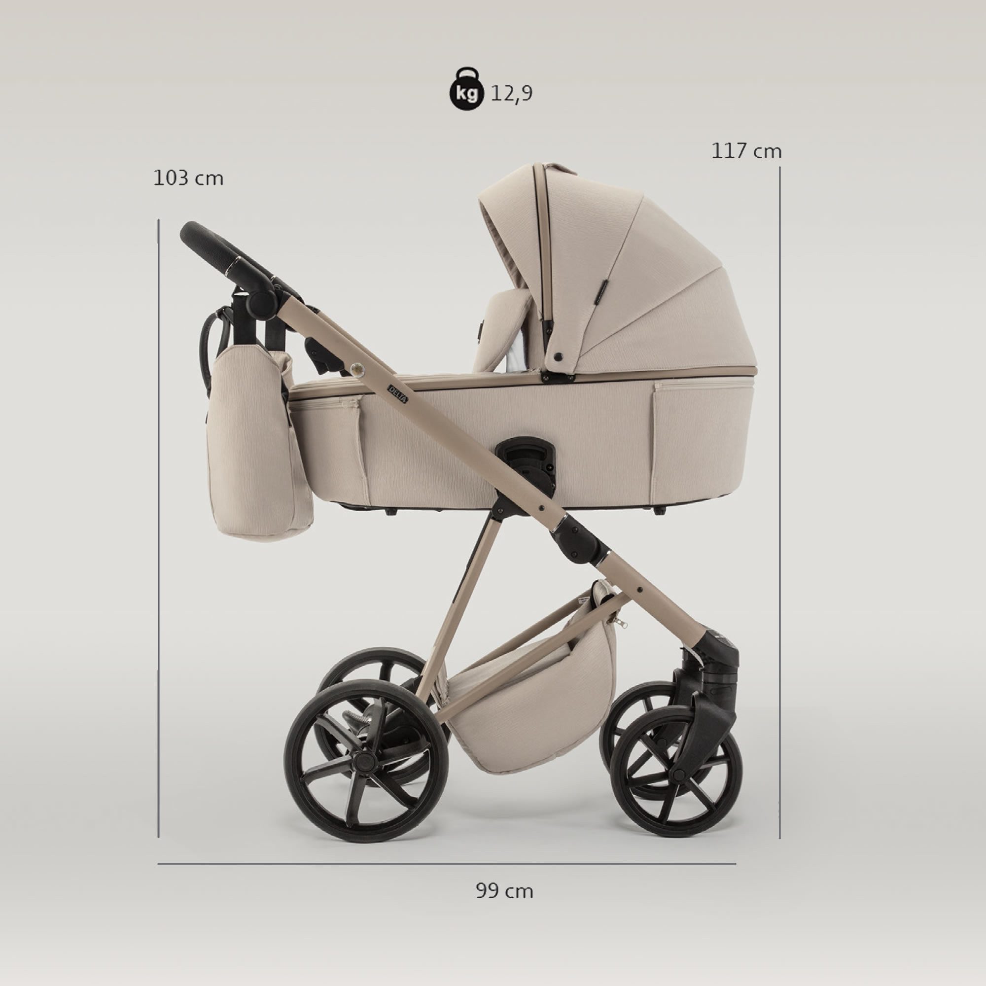 Kombi-Kinderwagen Merida Luxus & Eleganz 2in1, inkl. Wickeltasche & viel Zubehör