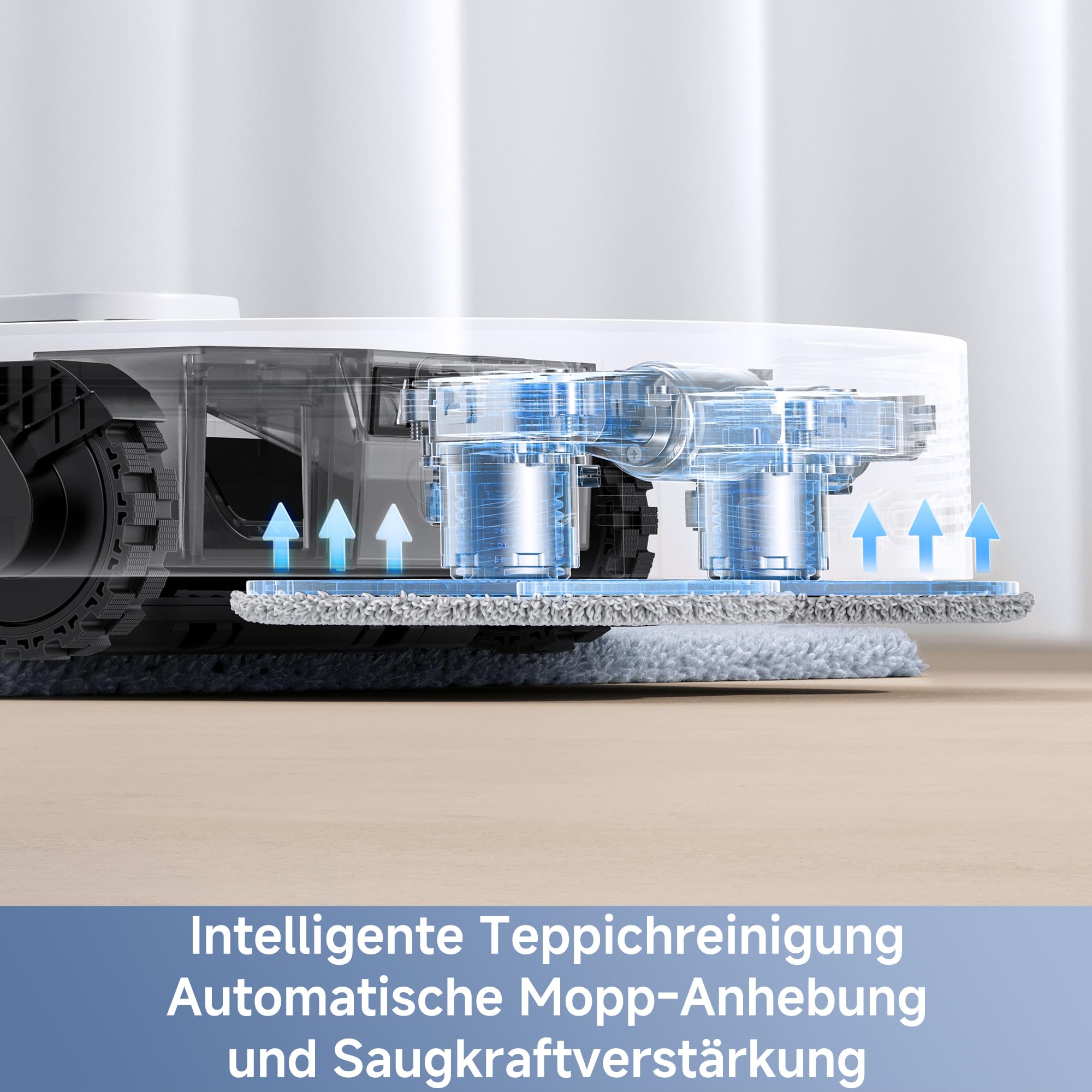 Saugroboter mit selbstreinigender Station und ausfahrbarem Mopp, 19.000 Pa, 3,2-L-Staubbeutel, 80-ml-Wasserbehälter