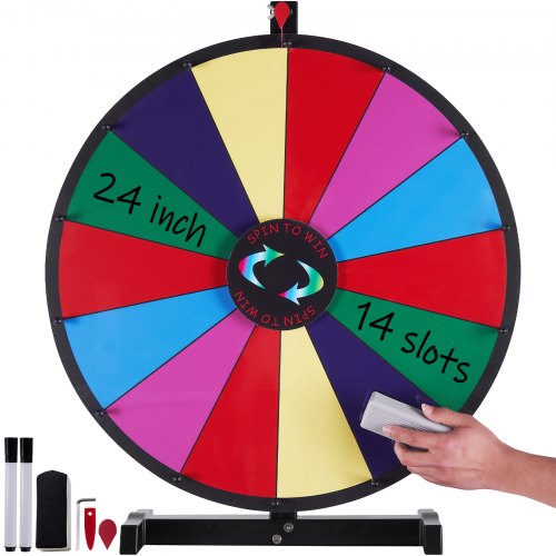 VEVOR 24 Zoll Großes Glücksrad, Tisch-Drehrad mit 14 Schlitzen, Roulette-Rad mit Trocken Abwischbarem Stift und 2 Markern, Gewinnen Sie Glücksradspiele bei Partys, Kneipen, Messen und Karnevalen